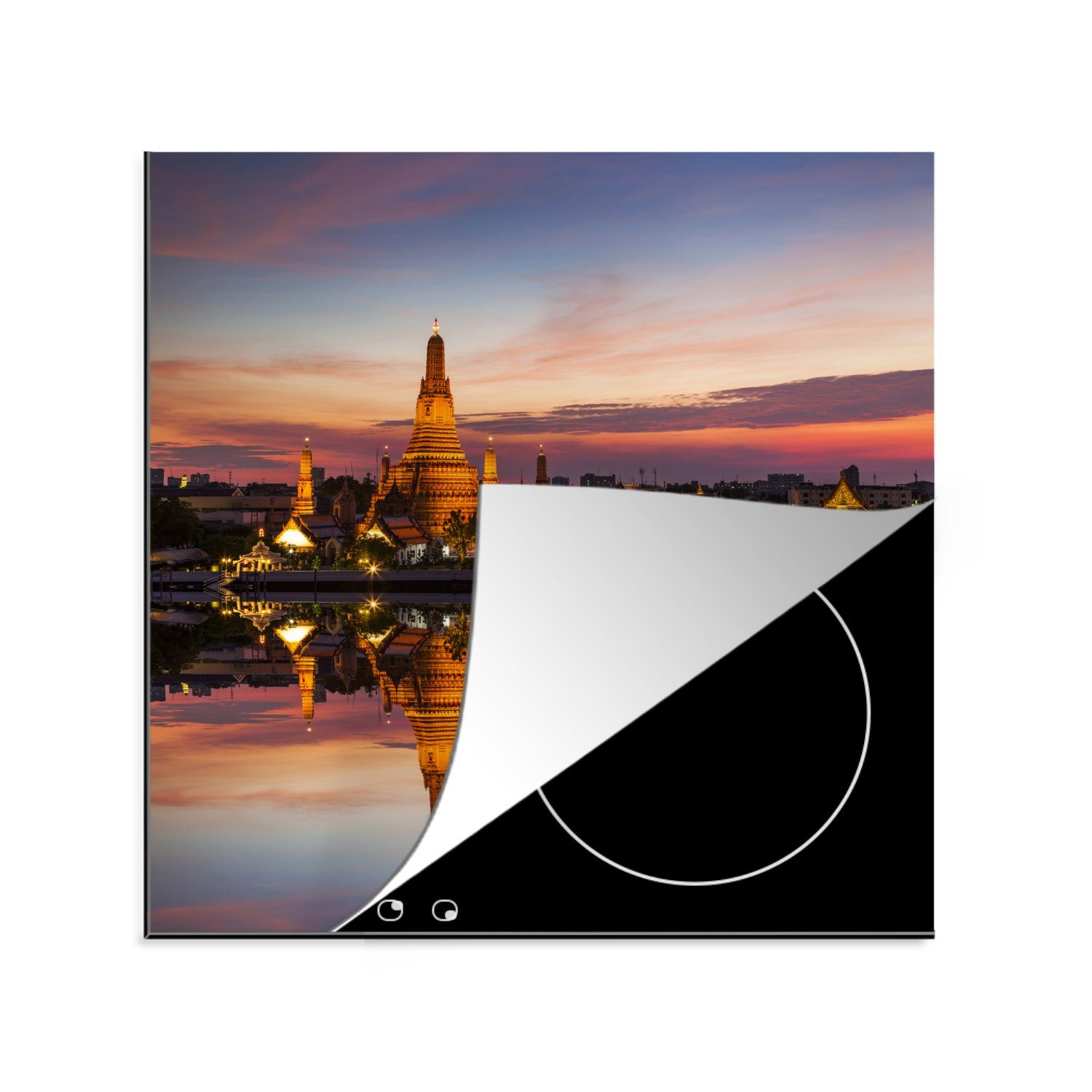 (1 cm, MuchoWow für Ceranfeldabdeckung, küche - tlg), 78x78 Bangkok Vinyl, Arbeitsplatte - Sonnenuntergang, Architektur Herdblende-/Abdeckplatte