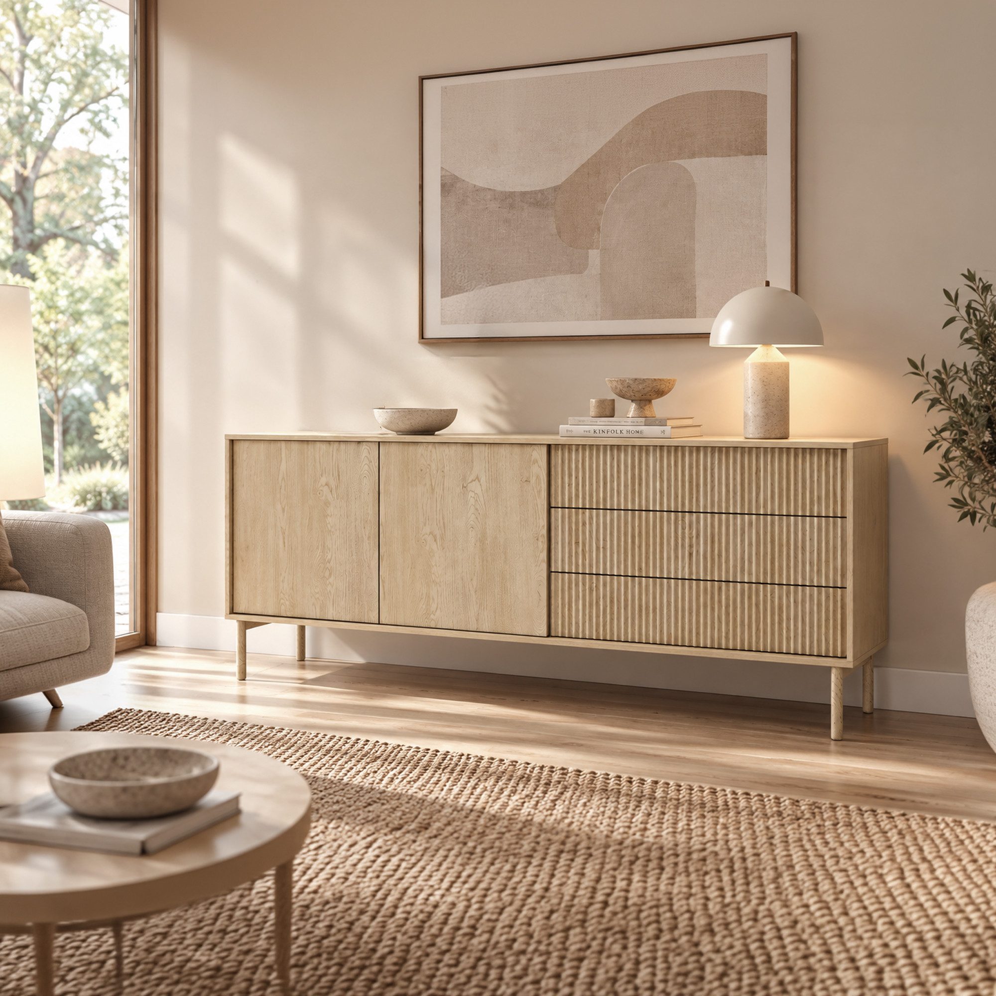 Lomadox Sideboard TILBURG-167, in Cremona Eiche, 187,1 cm breit, Rillen, 2 Türen, 3 Schubladen