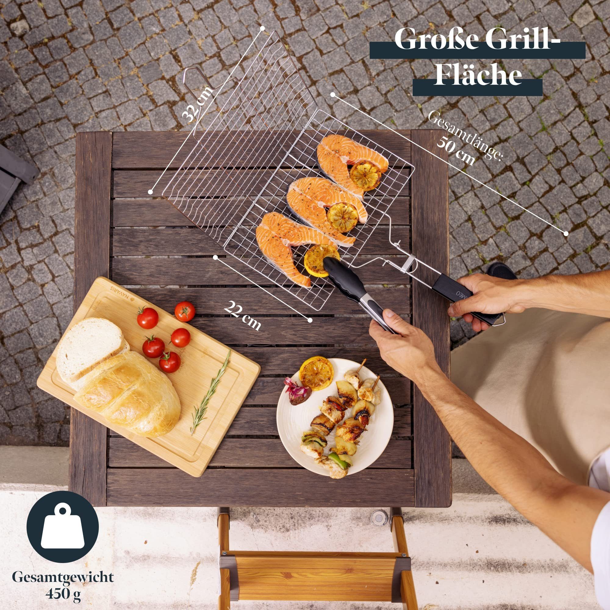 GOURMEO Grillplatte Grillkorb mit Holzgriff für für Bürste Fleisch Fleisch Grillkorb und und Fisch, mit Gemüse, Holzgriff Bürste Fisch, Gemüse und und