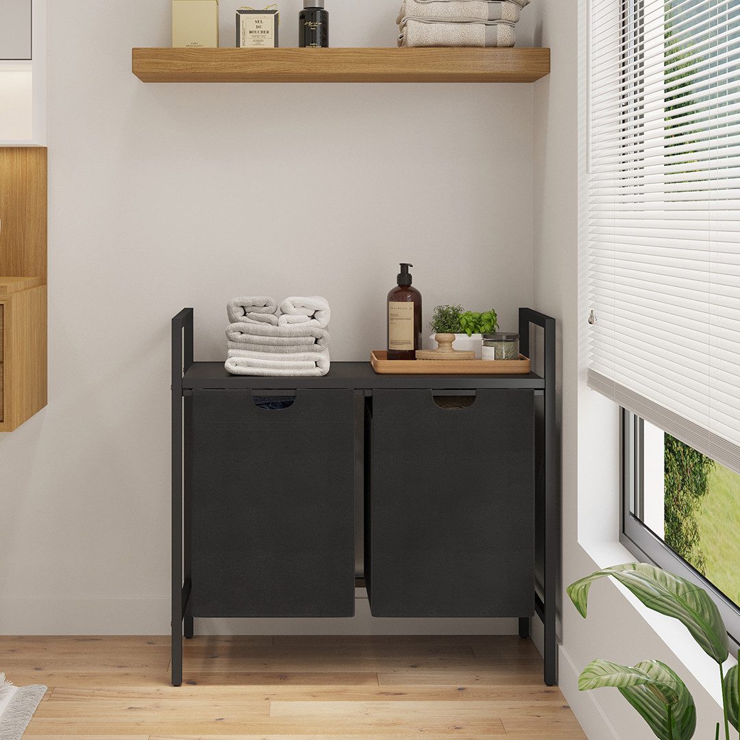 STEELSØN Wäschekorb Rigil aus Metall (2 Fächer (90 L) mit 1 MDF-Ablage, sch günstig online kaufen