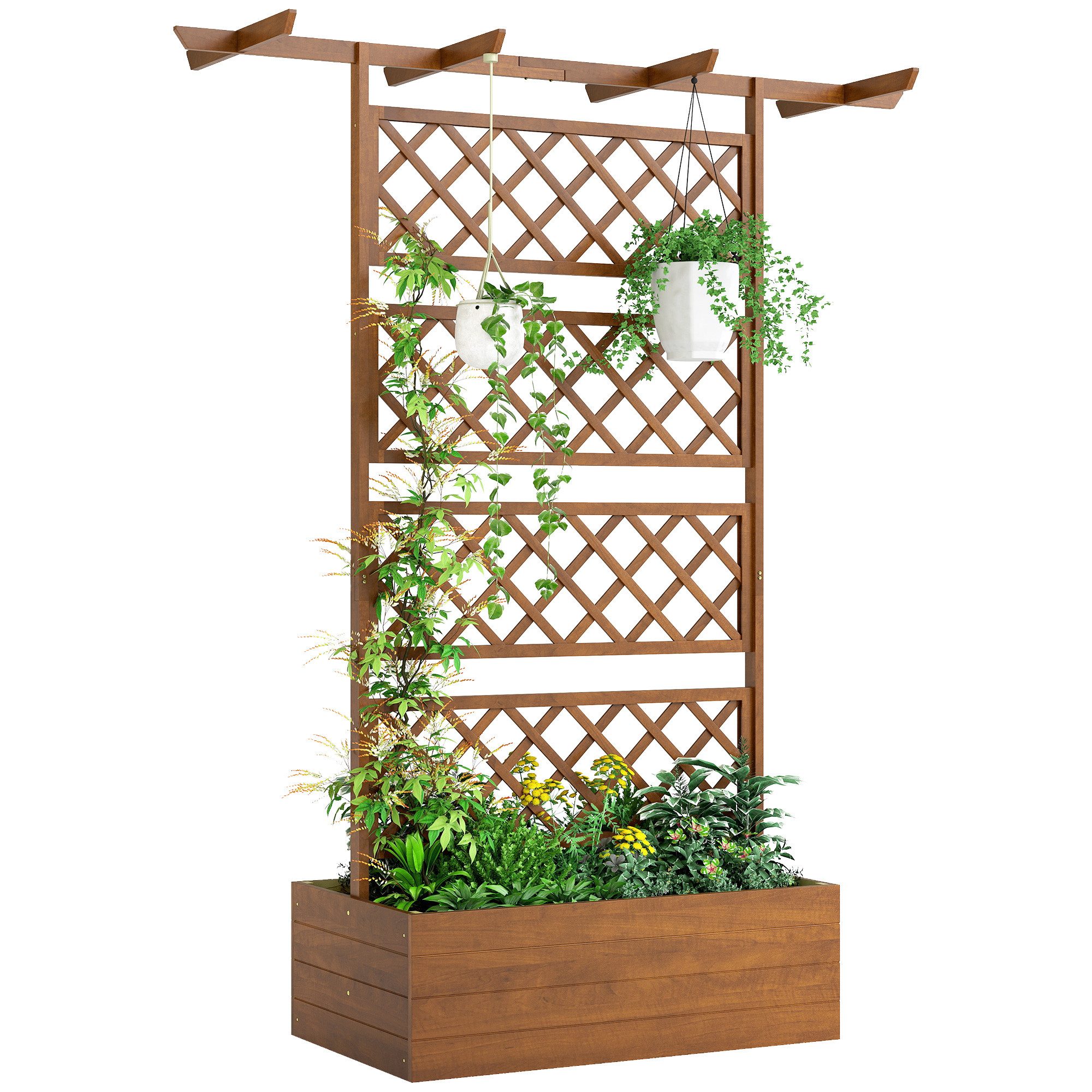 Outsunny Hochbeet Rankengitter Holz mit Dach, Pflanzbeet für Kletterpflanzen (Frühbeet, 1 St., Gartenbeet), für Garten, Balkon, 160 x 55 x 183 cm Orange – Bild 2 von 5