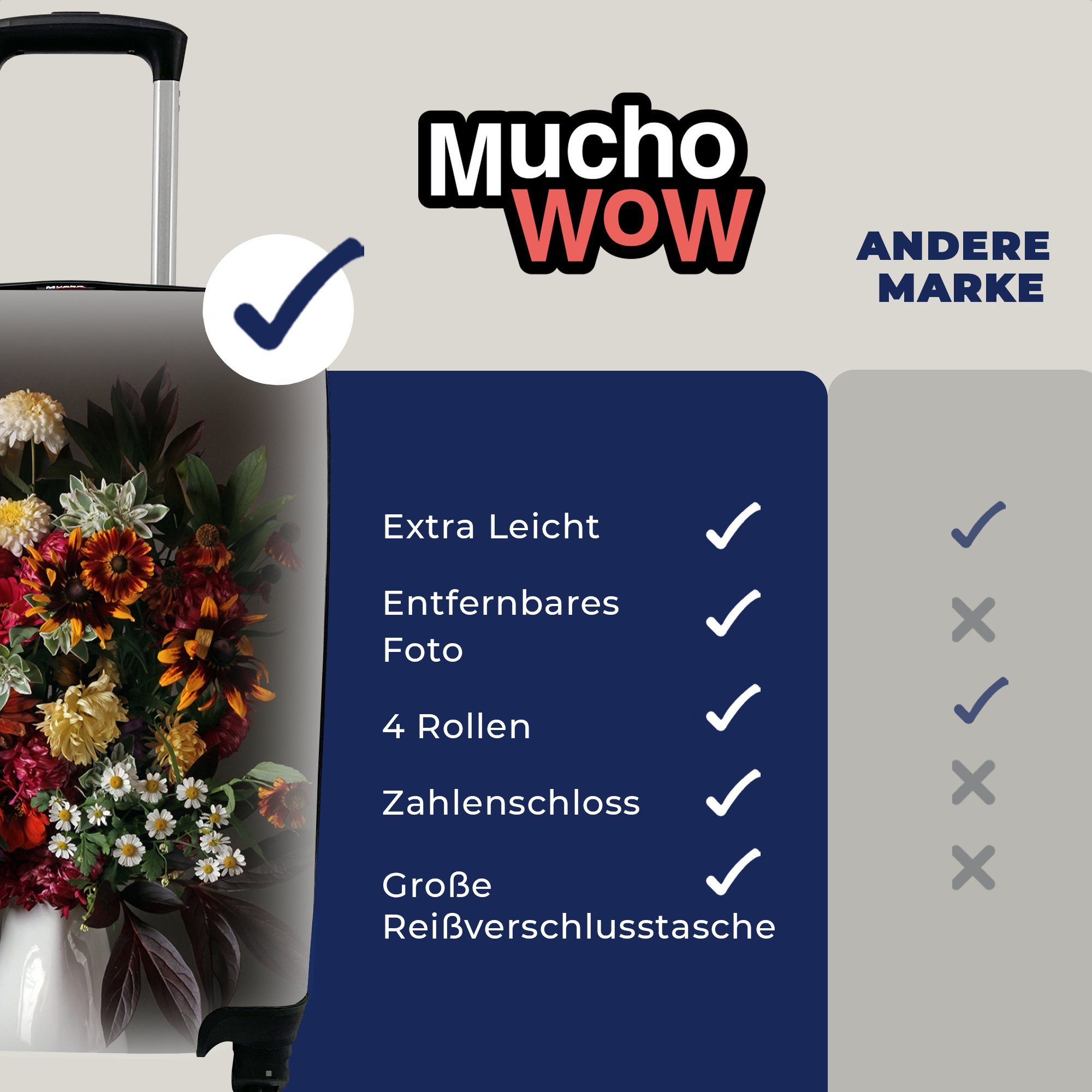 MuchoWow Handgepäckkoffer Stilleben - Blumenstrauß Ferien, für Rollen, mit Trolley, - Handgepäck 4 Reisetasche Farbe, Reisekoffer rollen