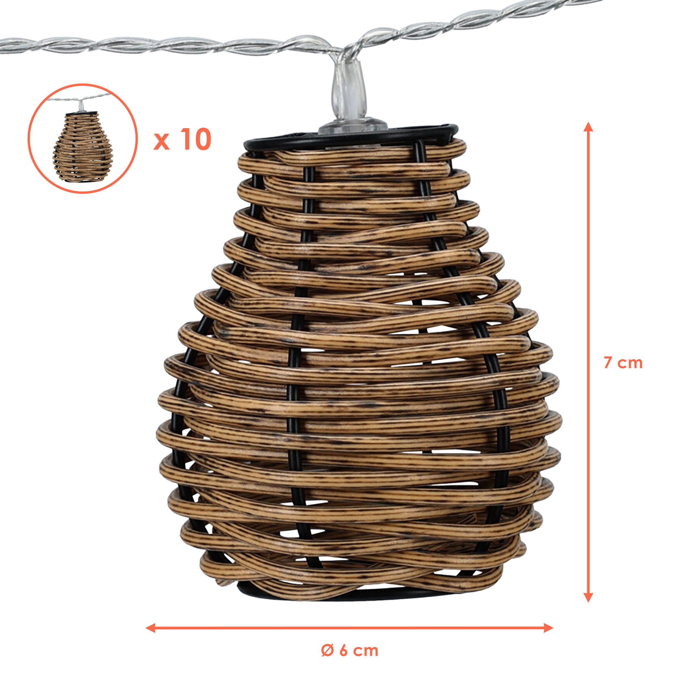 Spetebo LED-Lichterkette LED Rattan Lichterkette warm weiß - 10 LED / 180 cm, 10-flammig, Batterie betriebene Deko Lichterkette warm weiß für Innen