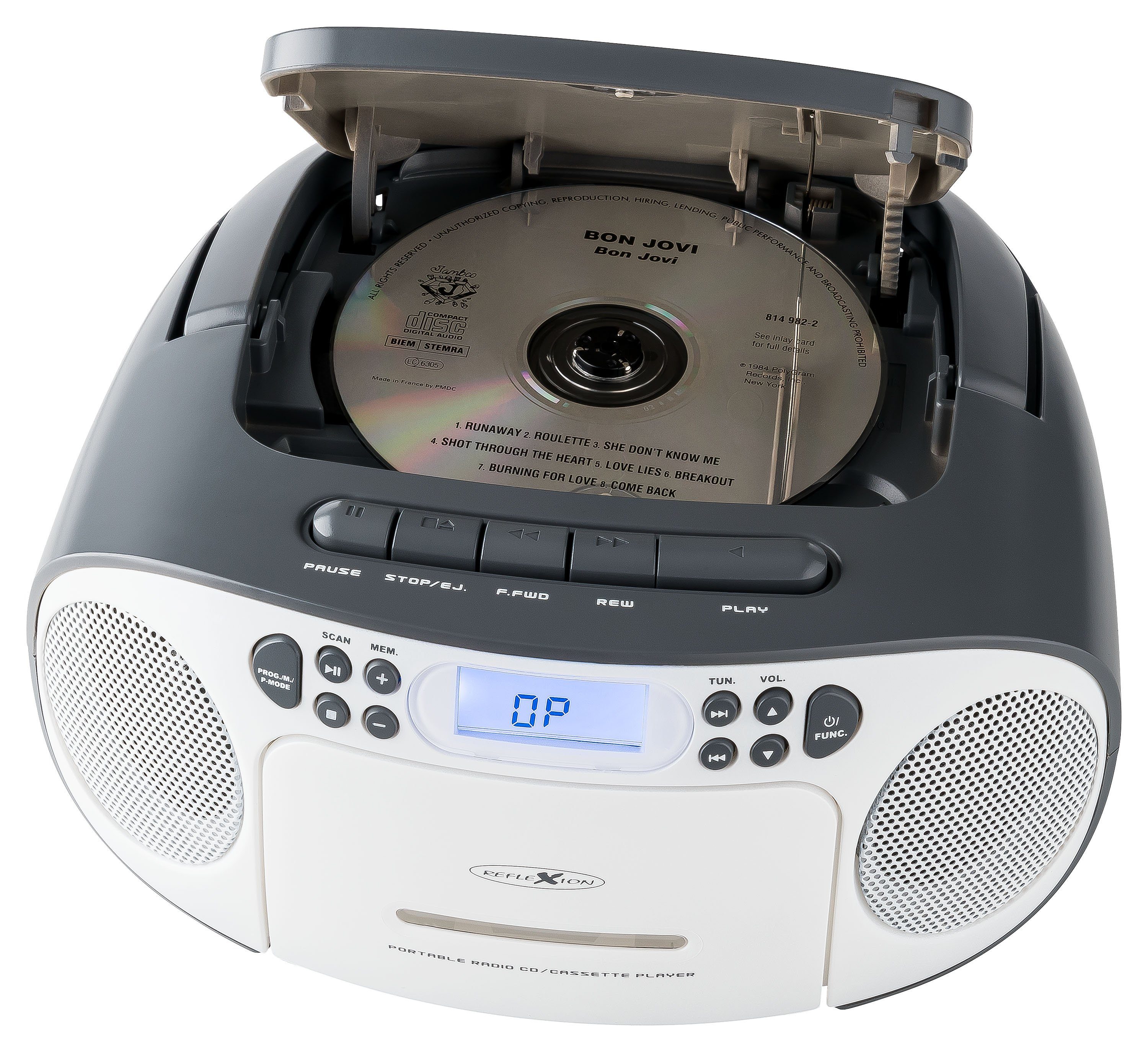 Reflexion RCR2260 Boombox (UKW PLL Stereo Radio, 20 W, Tragbare Boombox CD/Radio/Kassette, LCD Display, AUX, Kopfhöreranschl)