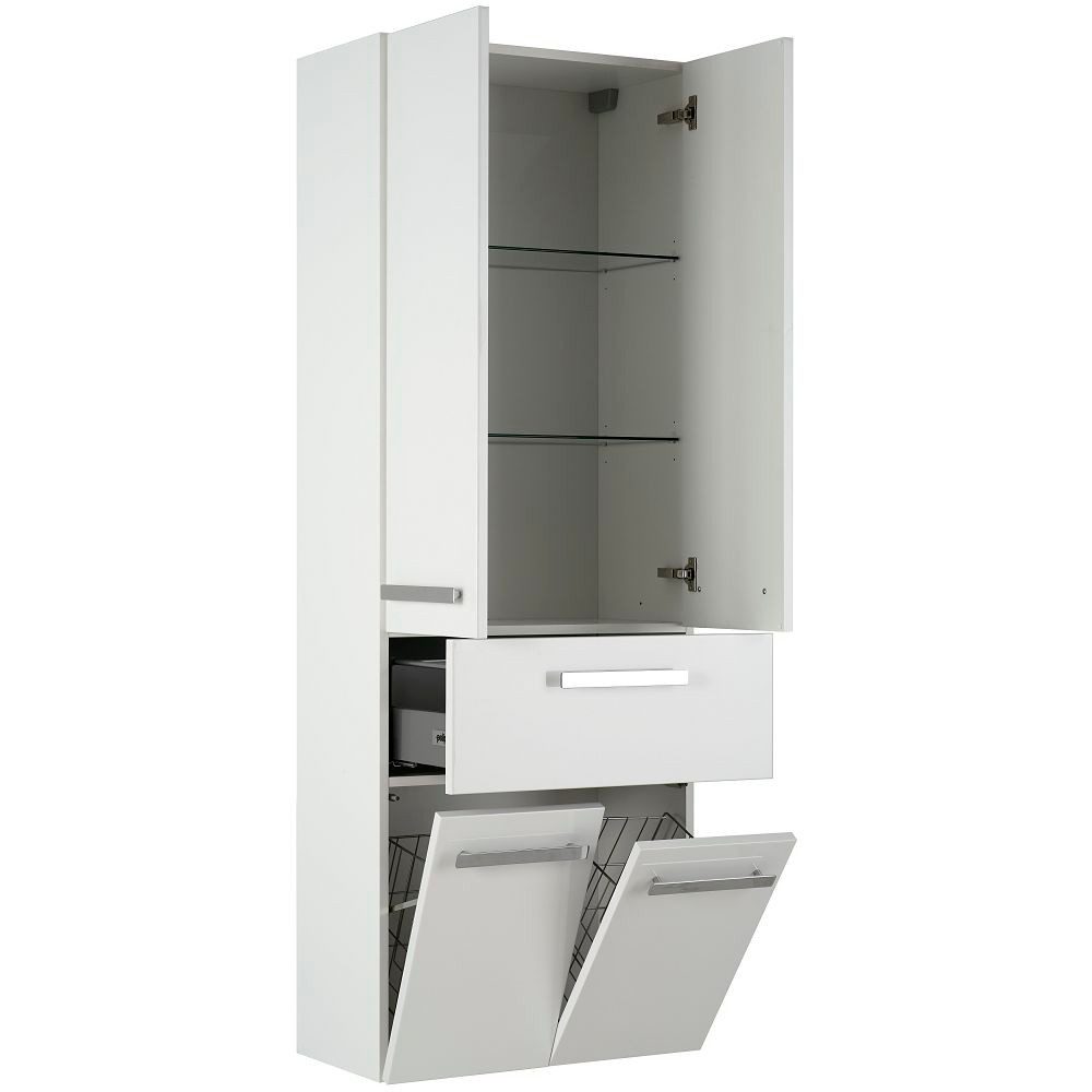 Lomadox Hochschrank FES-4005-66 Badmöbel Hochglanz Lack Steingrau mit Wäschekippern - : 60/168/33cm