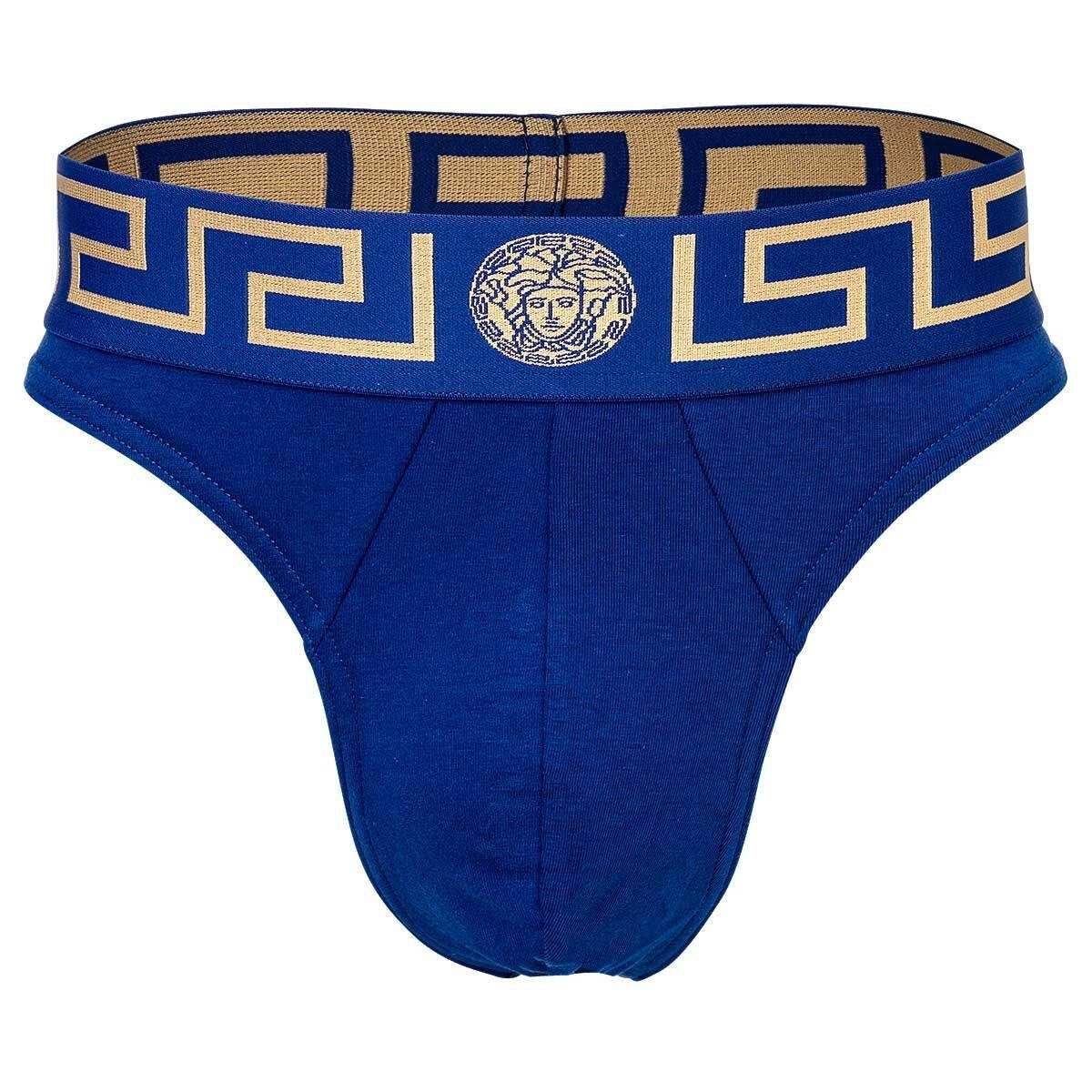 Tanga String, Herren Versace Blau/Gold Tanga Stretch - Slip, Thong, Cotton