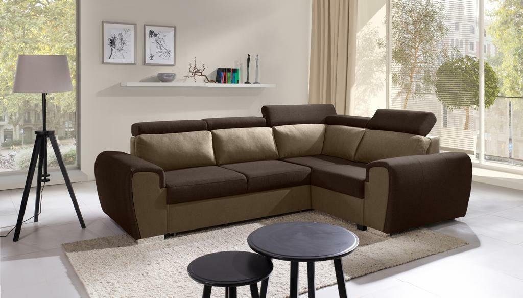 Bettfunktion Ecksofa, Schlafsofa Designer Braun/Beige Sofa mit Ecksofa Bettkasten - Sofa JVmoebel