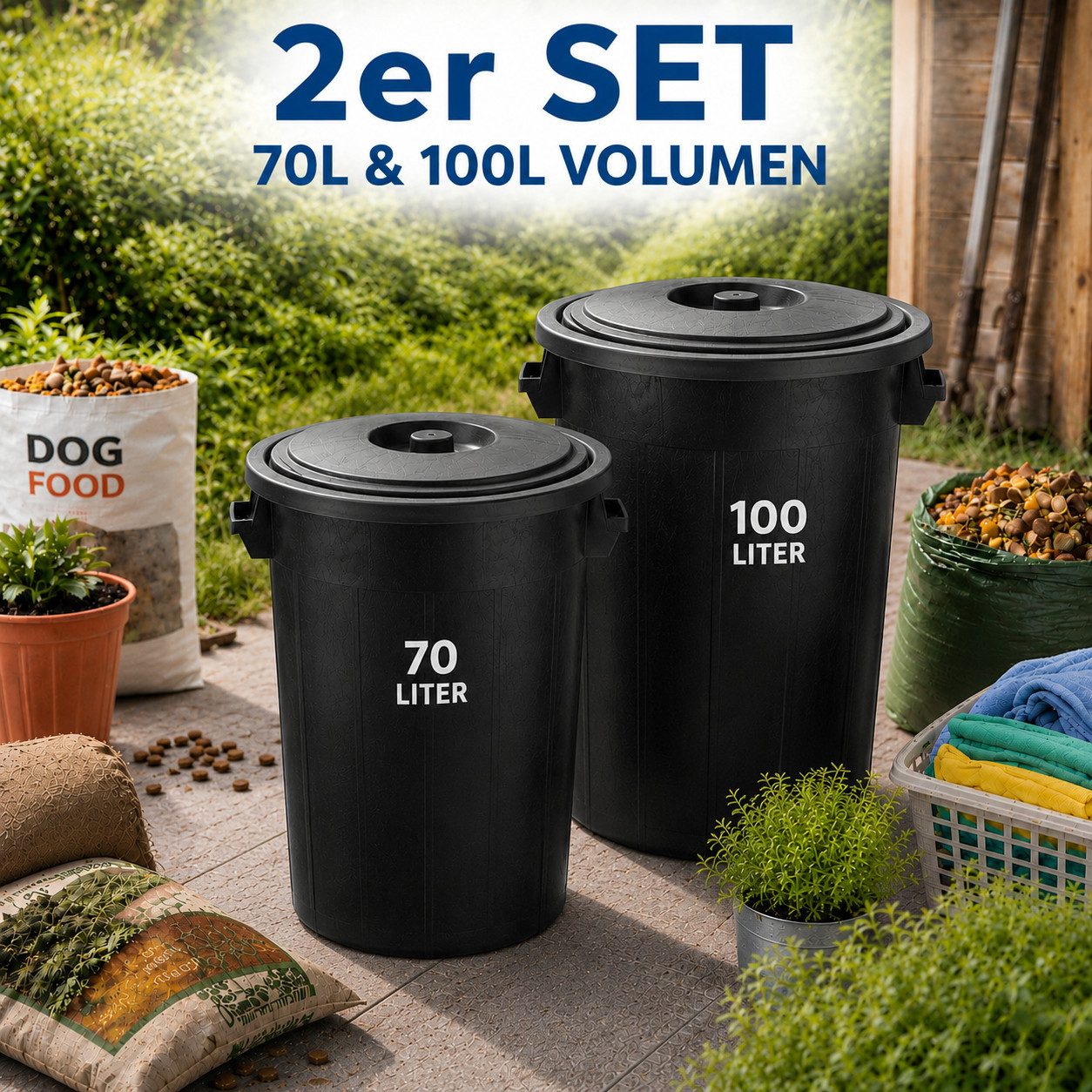 BigDean Mülleimer Universaltonne Schwarz in verschiedenen Größen, Inklusive Hebeknauf, Robust, Made in Italy – Bild 3 von 5