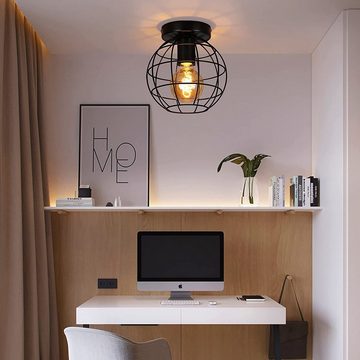 Nettlife Deckenleuchte Flur Schwarz Metall Deckenlampe mit 1 Flammig Vintage E27, Industrial, LED wechselbar, Küche Schlafzimmer Wohnzimmer Esszimmer
