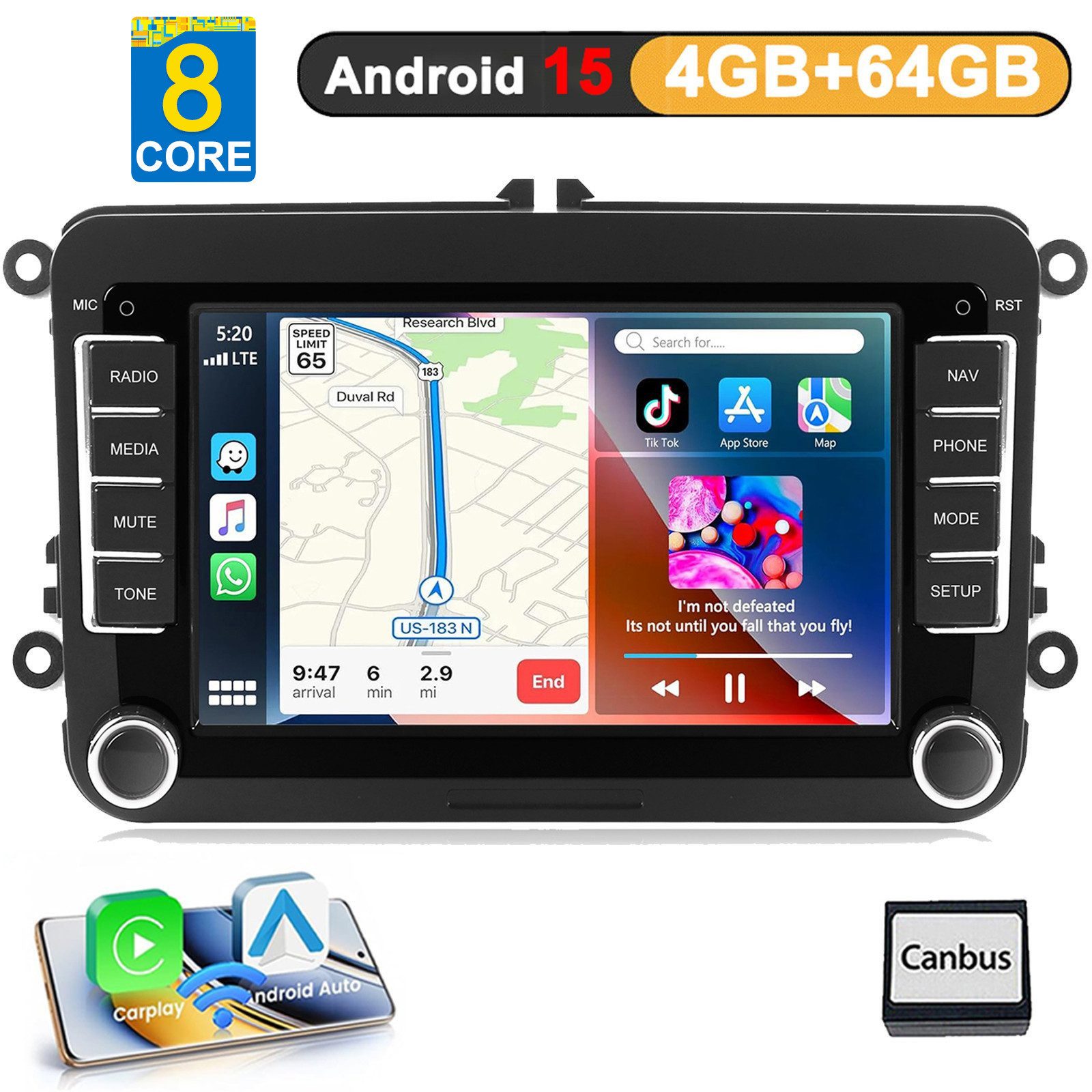 A-Sure 7 Zoll 4+64G 8-Core FM Carplay Für VW Caddy Skoda Fabia Seat Altea Autoradio (RDS, DSP, Digitalradio (DAB), FM, Apple Carplay, Siri, Mirrorlink, Google play, Netflix, Youtube, Calendar, TikTok)