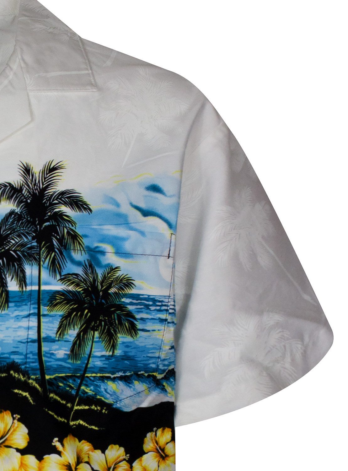 KY's Hawaiihemd "Blauer Strand" Herren Kurzarm Baumwolle Kokosknöpfe Original Hawaii