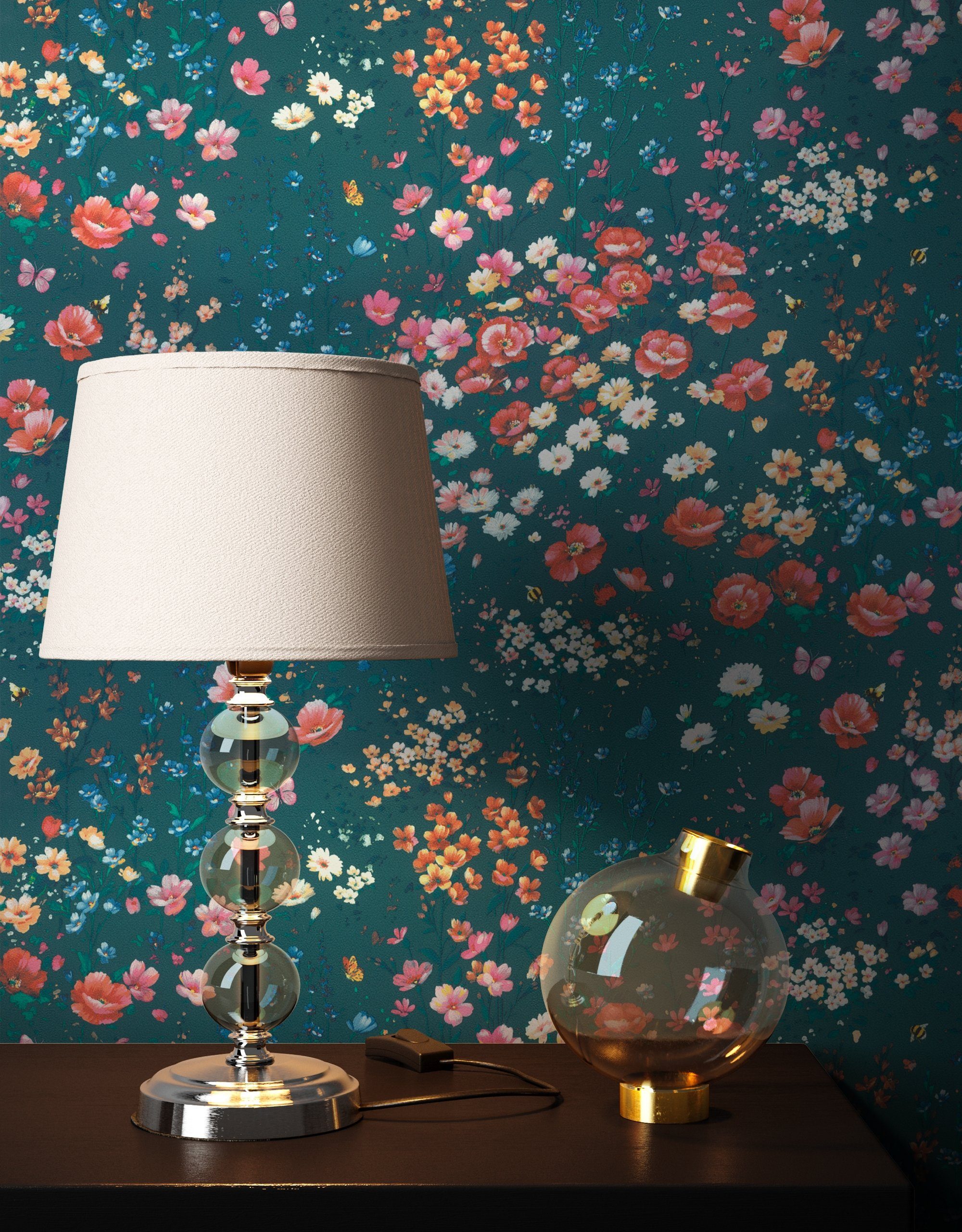 Newroom Vliestapete, Blau Tapete Landhaus Blumen günstig online kaufen