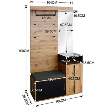 HAUSS SPLOE Garderoben-Set Garderoben-Set Flurgarderobe Garderobe Flurkleiderschrank, (oberes Ablagefach, Flurgarderobe Sitzbank., 1-St)