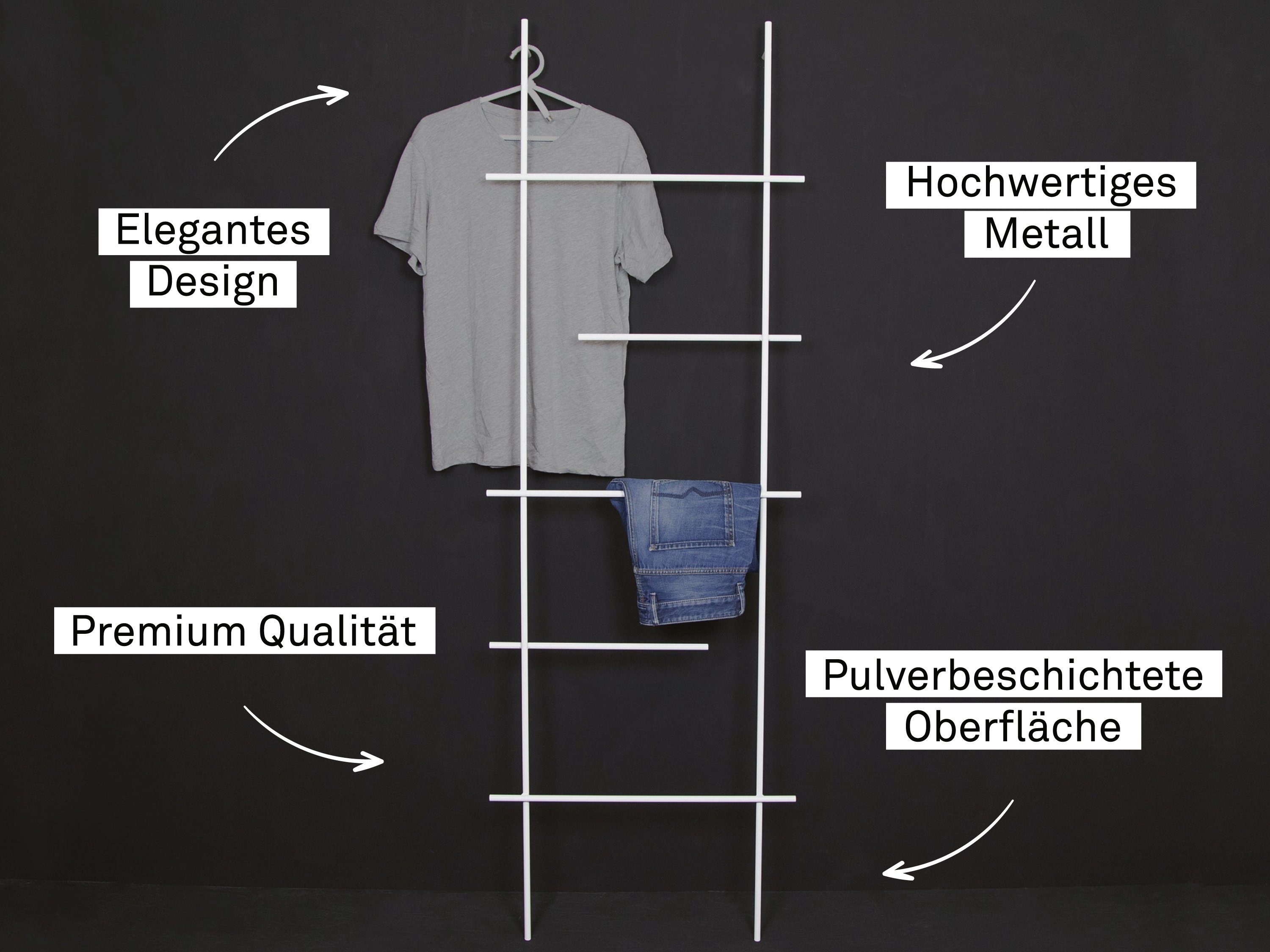 kommod Leiterregal ENDRA, x Metall – – 180 weiß Handtuchleiter Kleiderleiter, x 8,5 60 weiß cm pulverbeschichtet Metall