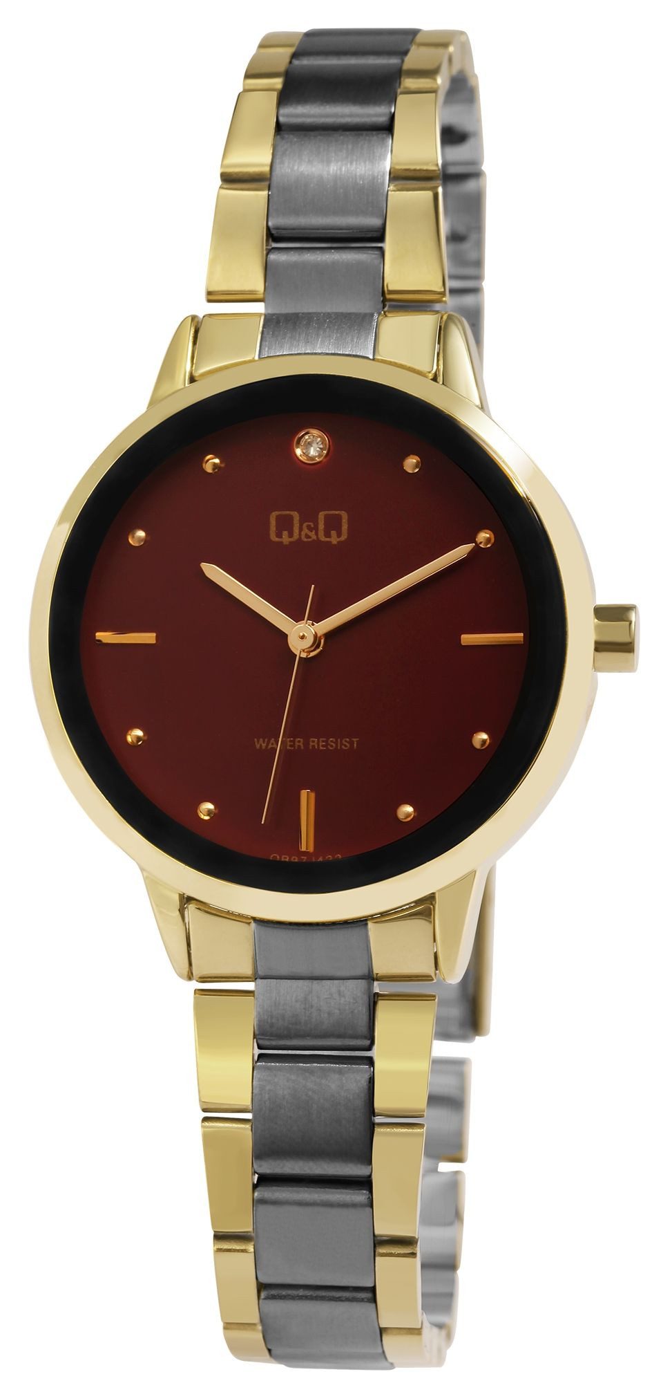 Q&Q Quarzuhr QB97J422Y Q&Q Damenuhr mit Edelstahlarmband, 3 bar, bicolor/rot