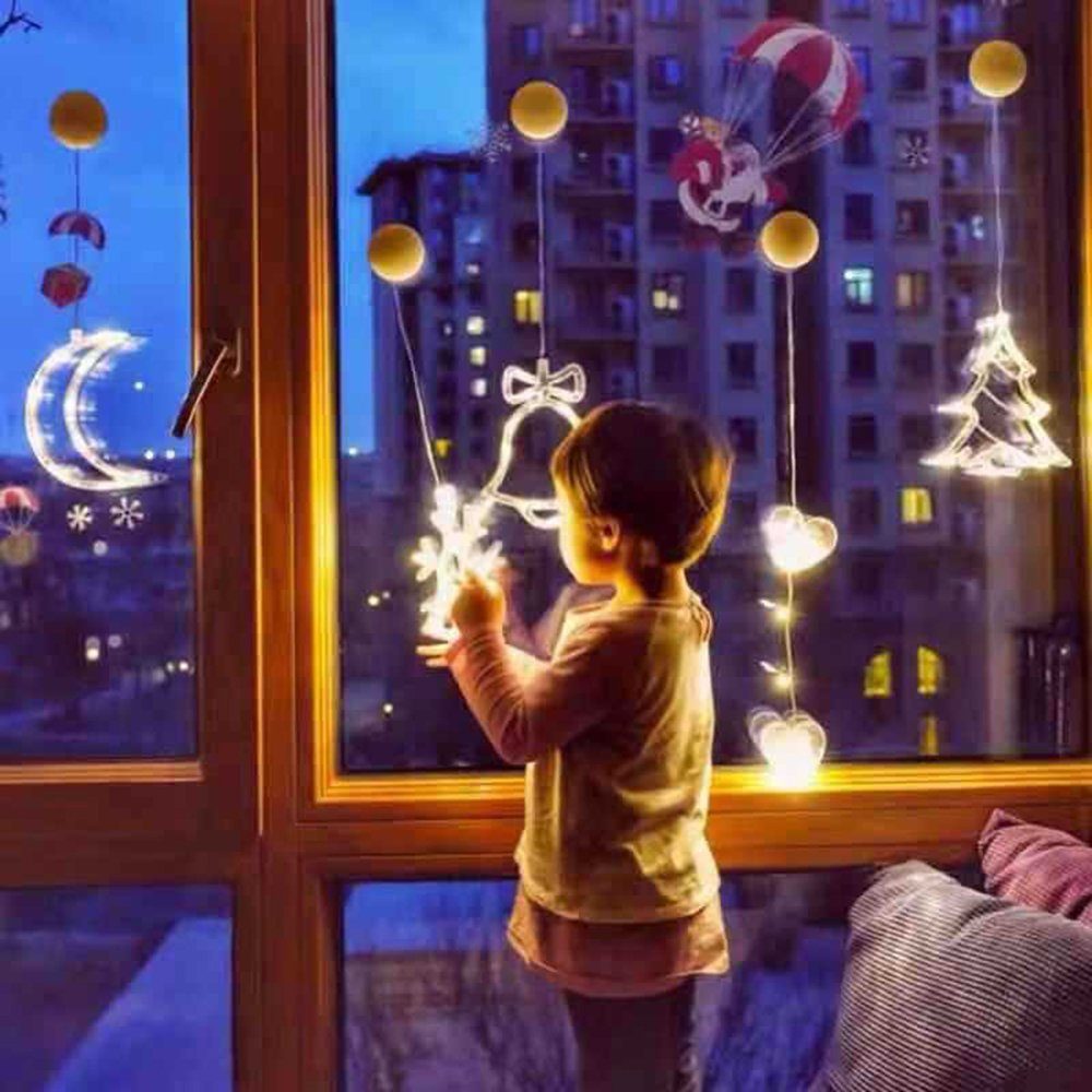 Lichter, Party Warmweiß,Batteriebetriebene, Balkon, Fensterdeko, Hängendes Saugnapf, LED-Lichterkette Sunicol Lichtervorhang Decor, Weihnachten LED für mit Mond Hochzeit