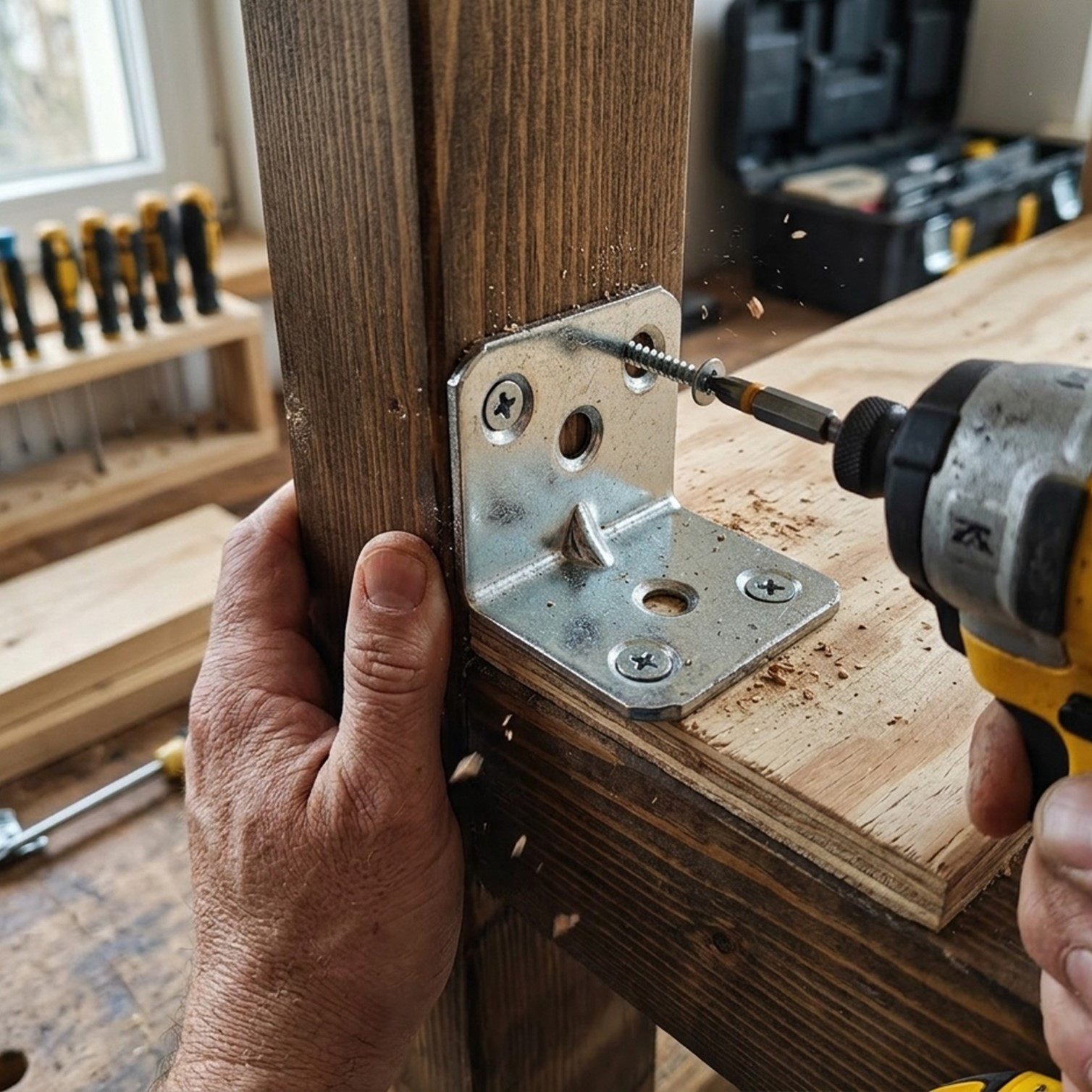HOOZ Winkelverbinder Balkenverbinder Set 30 mm verzinkter Stahl für Innen & Außen 30 Stück, LxB: 36x30 mm, verzinkt, (L-Winkel für Holz, 30-St., Lochwinkel), St – Bild 5 von 5