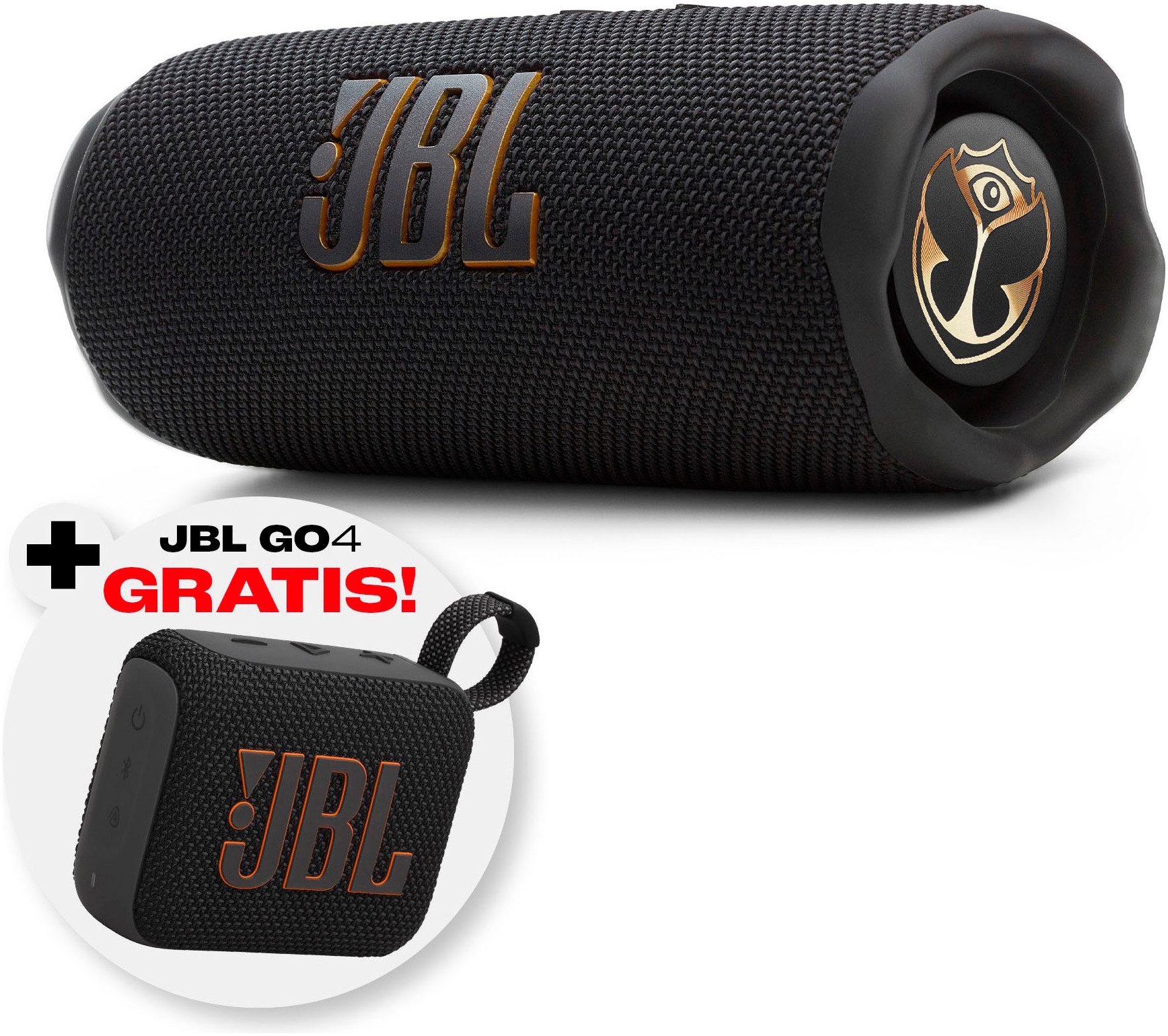JBL Set: Flip 7 Tomorrowland + Gratis dazu: JBL GO 4 (UVP 49,99) Bluetooth-Lautsprecher (Bluetooth, 30,00 W)