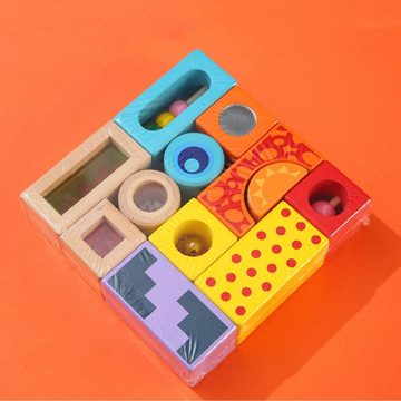 Fivejoy Lernspielzeug Klangbausteine – 12 bunte Holzbausteine die Geräusche machen, für Kinder und Babys ab 12 Monaten, Holzspielzeug
