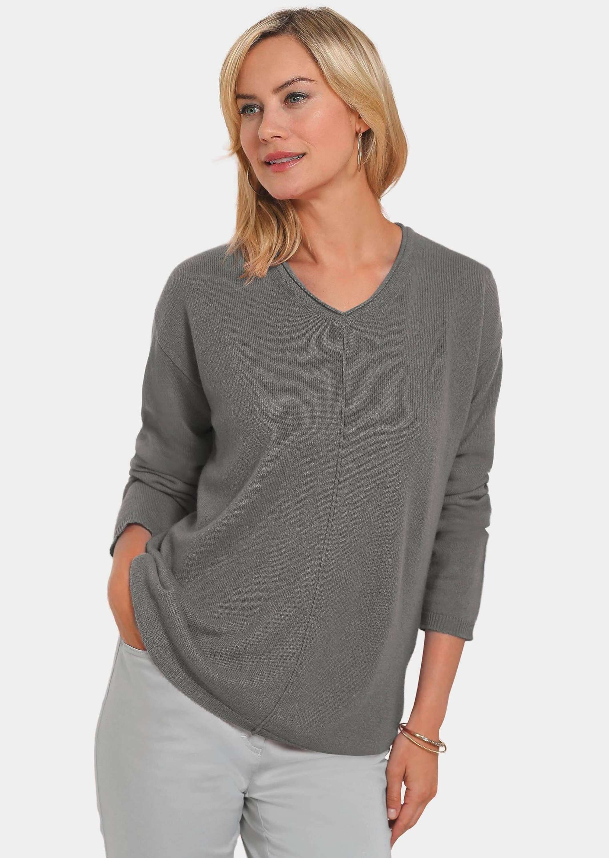 mit V-Ausschnitt Strickpullover grau Kaschmirpullover GOLDNER