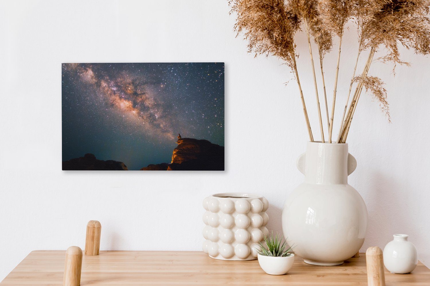 30x20 cm Aufhängefertig, über St), Wandbild OneMillionCanvasses® Milchstraße (1 Wanddeko, Leinwandbilder, Leinwandbild Berglandschaft, einer