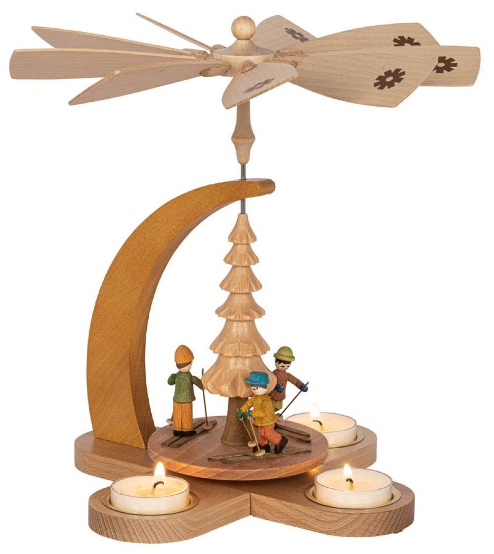 Richard Glaesser Weihnachtspyramide Winterkinder für Teelichte, Höhe: 28 cm, Handwerkskunst aus dem Erzgebirge