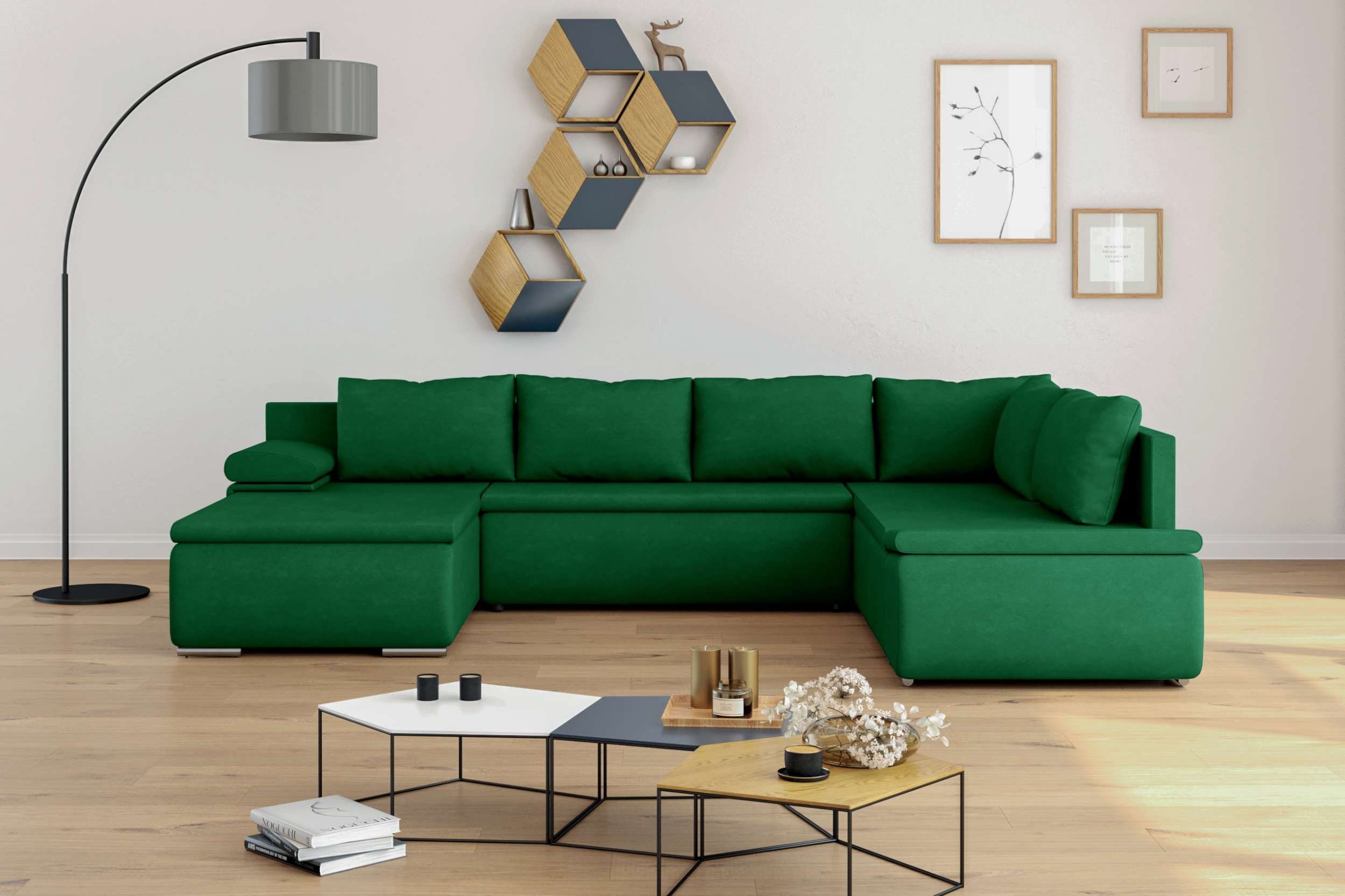 Stylefy links Wohnlandschaft rechts U-Form, Bettfunktion und mit Design, Bettkasten, Sofa, oder frei Modern mane mit Wellenfederung Raum bestellbar, Nessi, im stellbar,