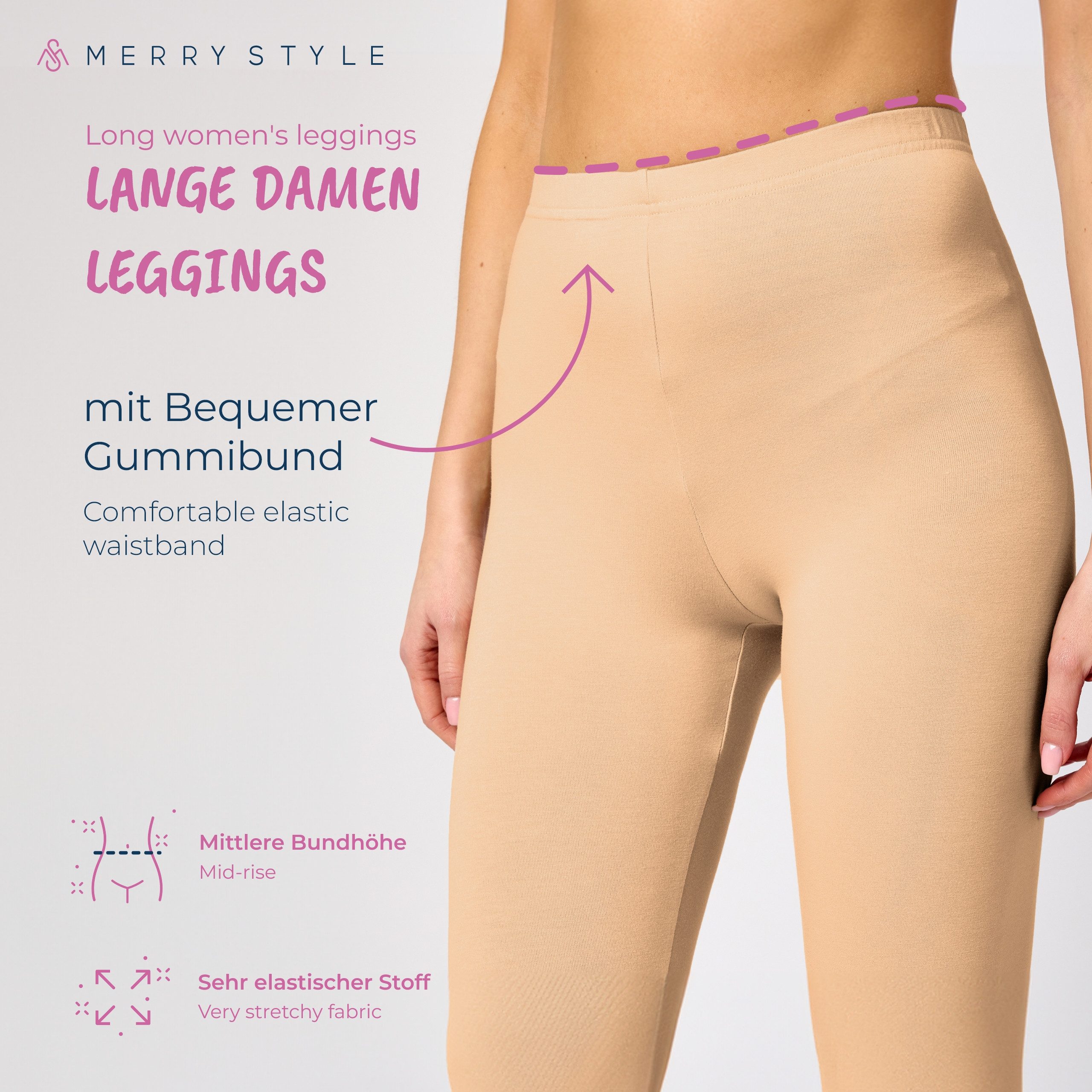 Merry Style Leggings Damen Hosen lang aus Viskose MS10-143 (1-tlg) elastischer Bund – Bild 4 von 5