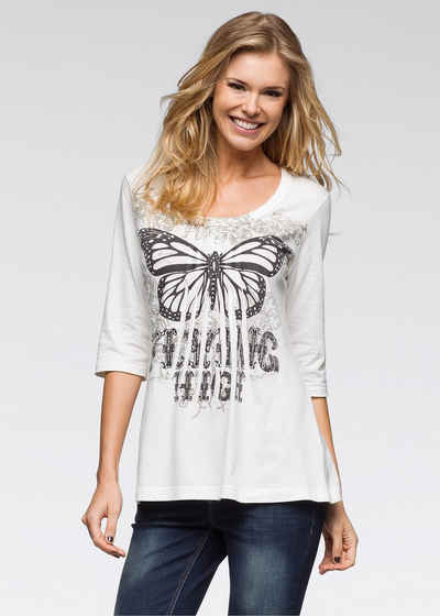 YESET Tunikashirt Damen Shirt 3/4 Arm Schmetterling-Print T-Shirt Tunika ecru 903248