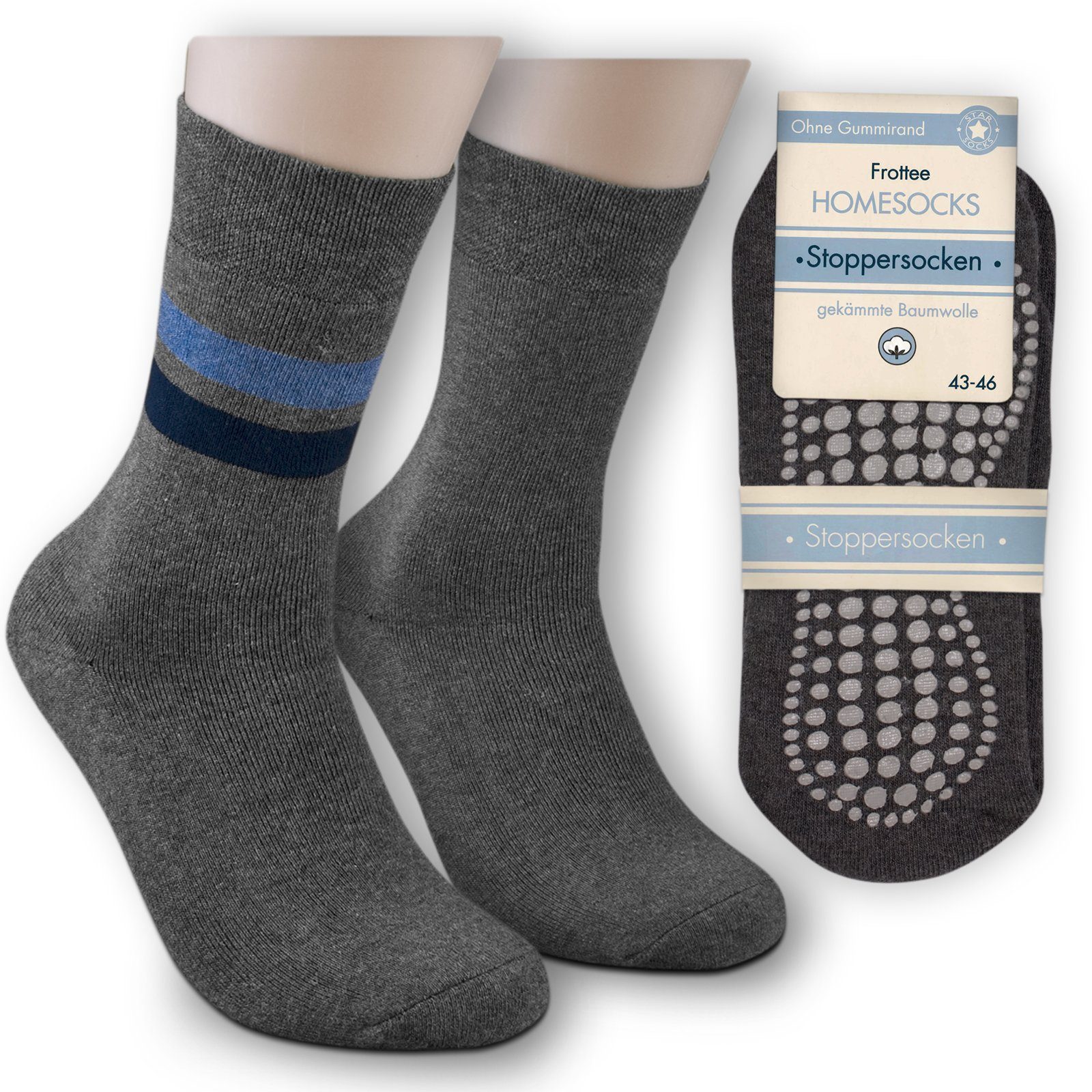 breitem Die Gummirand Sockenbude grau) (Bund, ABS-Socken mit ohne STOPPER vollfrottee 2-Paar, Bund