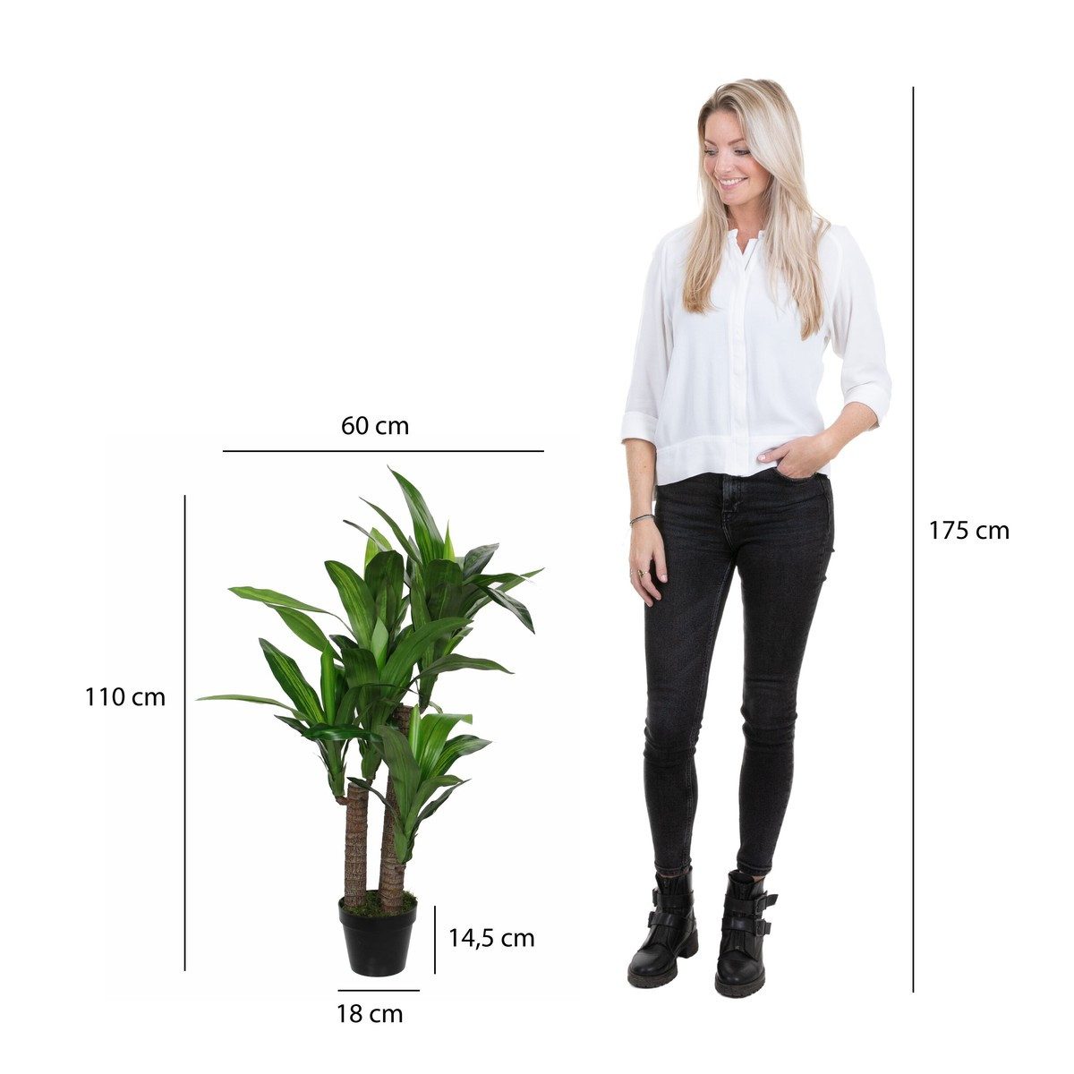 Kunstpflanze Mica Decorations Dracaena In Topf gruen - h110xd60cm, Mica Decorations, Höhe 110 cm
