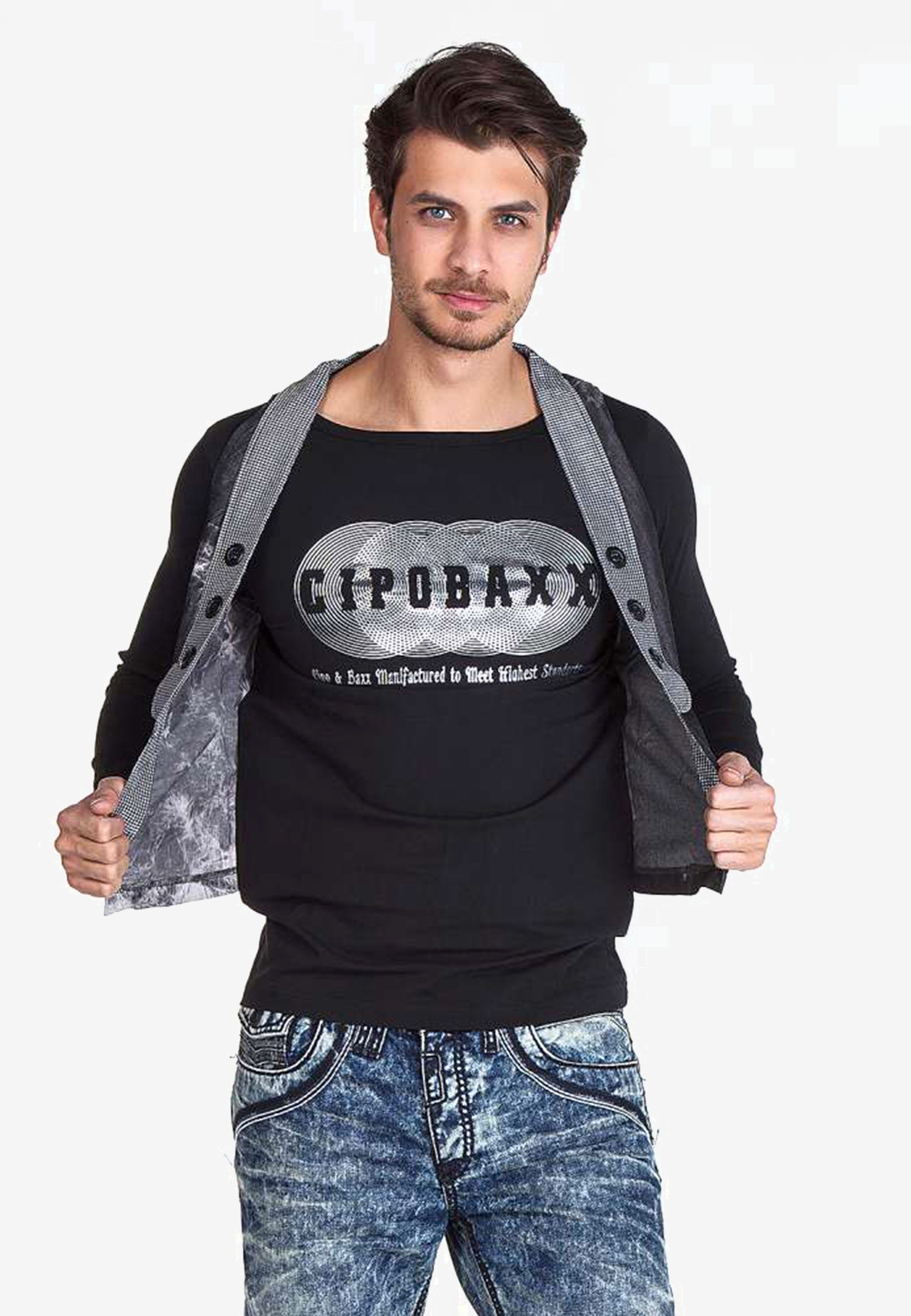 Cipo & Baxx im Doppellayer-Style angesagten schwarz Langarmshirt