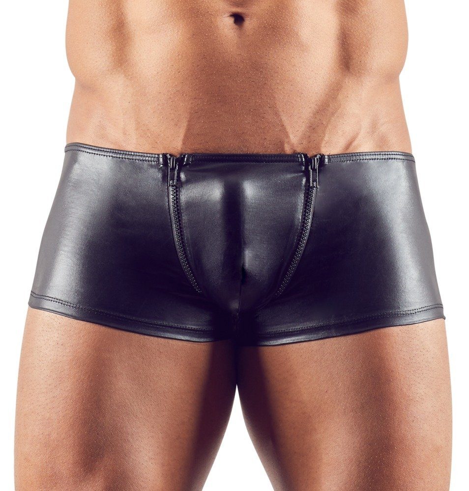 Svenjoyment Boxershorts Wetlook Herren Boxer-Shorts mit Reißverschlüssen - schwarz (1-St) glänzend