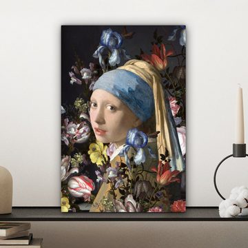 OneMillionCanvasses® Gemälde Das Mädchen mit dem Perlenohrring - Johannes Vermeer - Blumen, (1 St), Leinwandbild fertig bespannt inkl. Zackenaufhänger, Gemälde, 20x30 cm