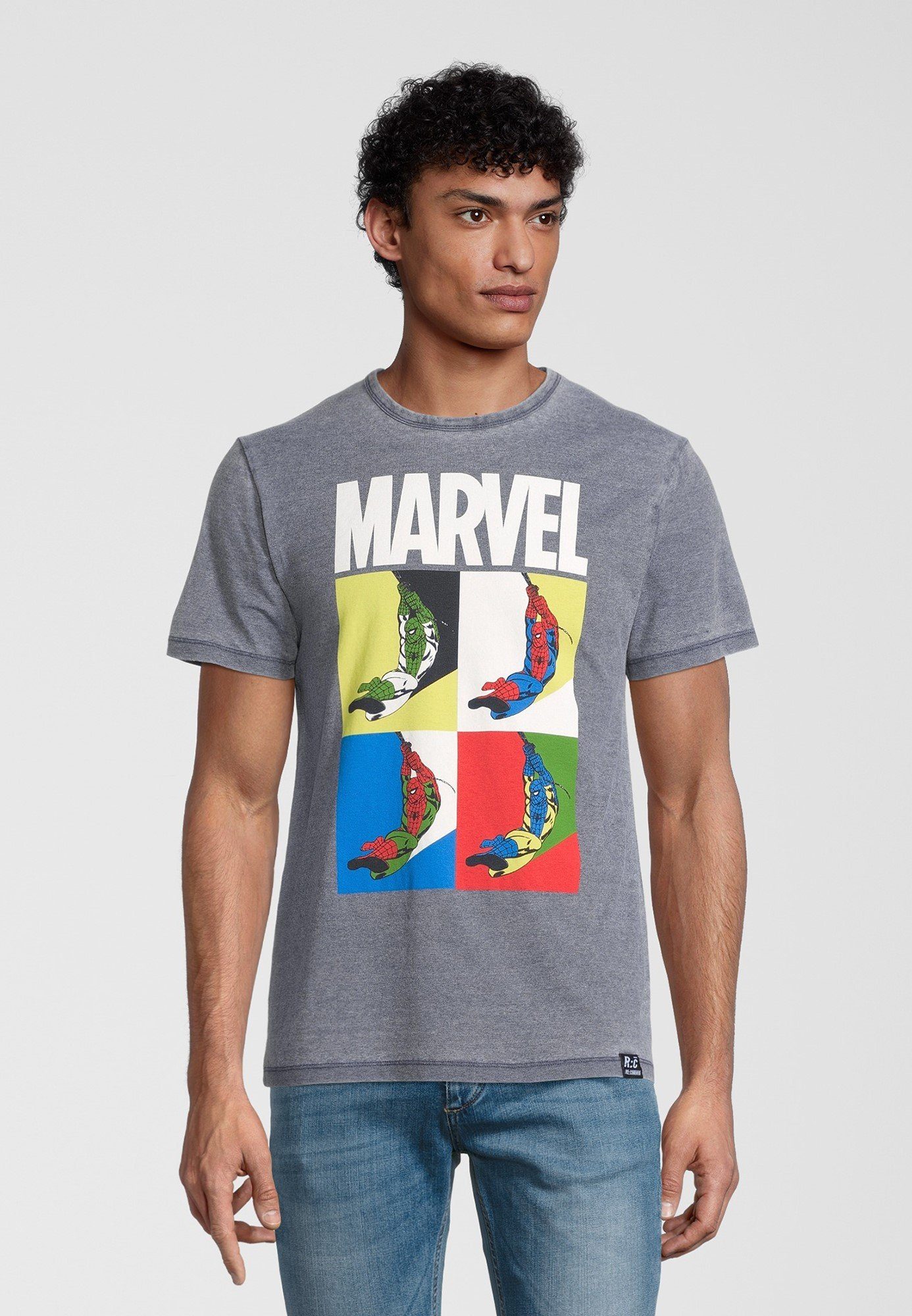 Recovered T-Shirt Marvel Spider-Man Pop Art Blue GOTS zertifizierte Bio-Baumwolle