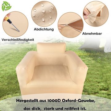 AUFUN Luftsofa Aufblasbares Sofa mit Rückenlehnen und Armlehnen, Khaki, Einfache Lagerung