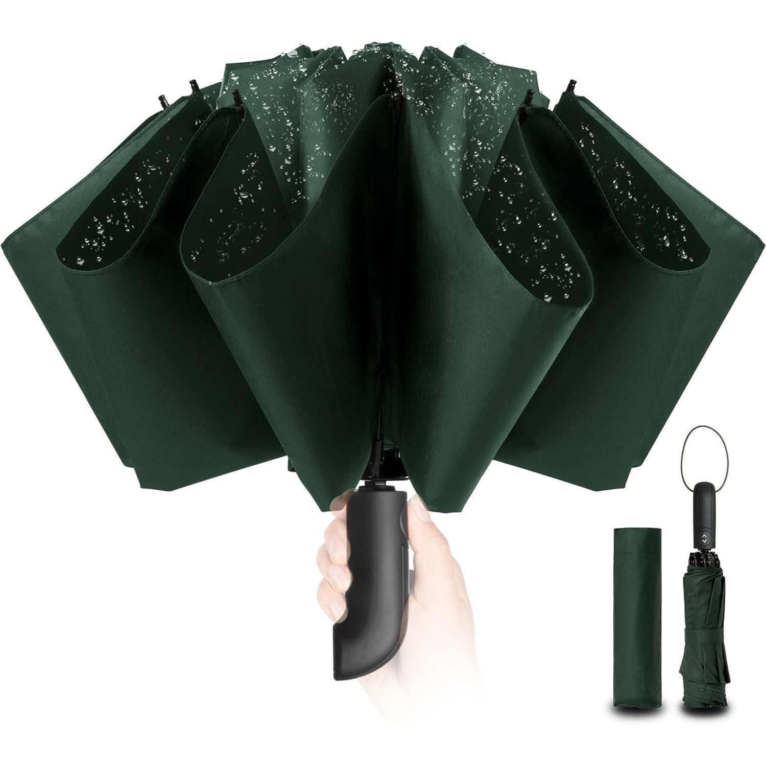 LuxusKollektion Taschenregenschirm Regenschirm Faltbar Automatik Sturmfest Herren 117cm grün