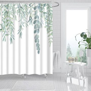 BOTC Duschvorhang Duschvorhang Moderner Digitaldruck Blumen Vintage Garden Plants Breite 180 cm (set, Duschvorhang Grüne Pflanze mit 12 Haken), Duschvorhang Anti Mildew - Inklusive Ringe - Wasserdicht - 180x180cm