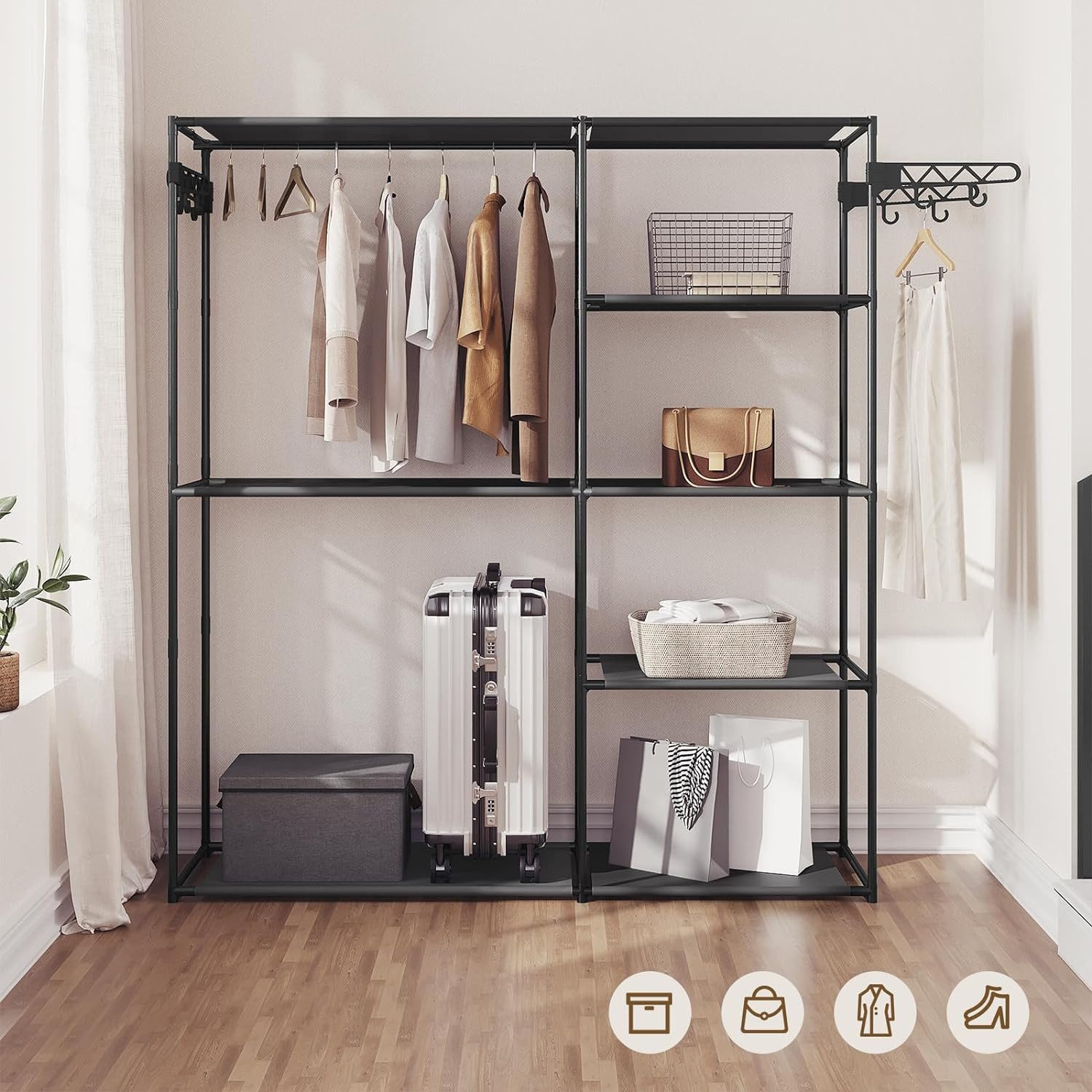 Woltu Kleiderständer, Garderobe offen, mit 8 Ablagen Kleiderstange Haken, S günstig online kaufen