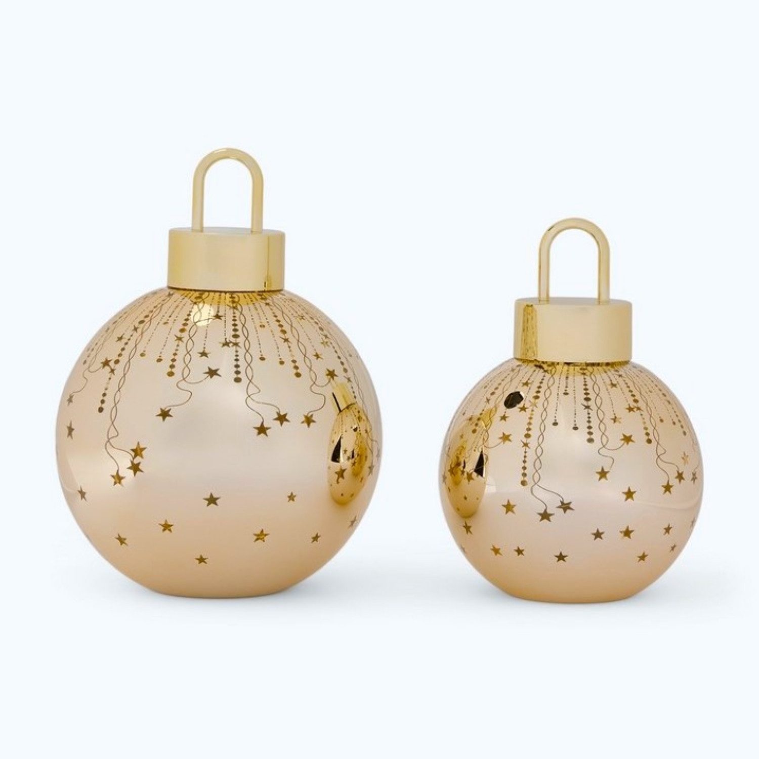 Online-Fuchs LED-Dekofigur 2 Weihnachtskugeln aus Glas mit LED-Lichterkette & Timer - Deko (ruhiges Leuchten oder Flackereffekt wählbar, Rot, Grün, Silber oder  – Bild 2 von 3
