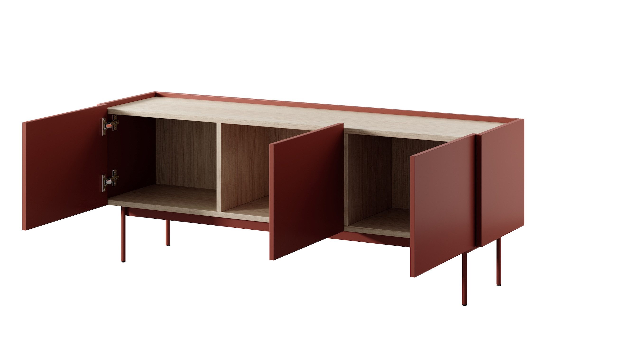 Feldmann-Wohnen Lowboard Color (Color, 1 St., Lowboard), 144x37x55cm Keramikrot, Eiche Linea, grifflos