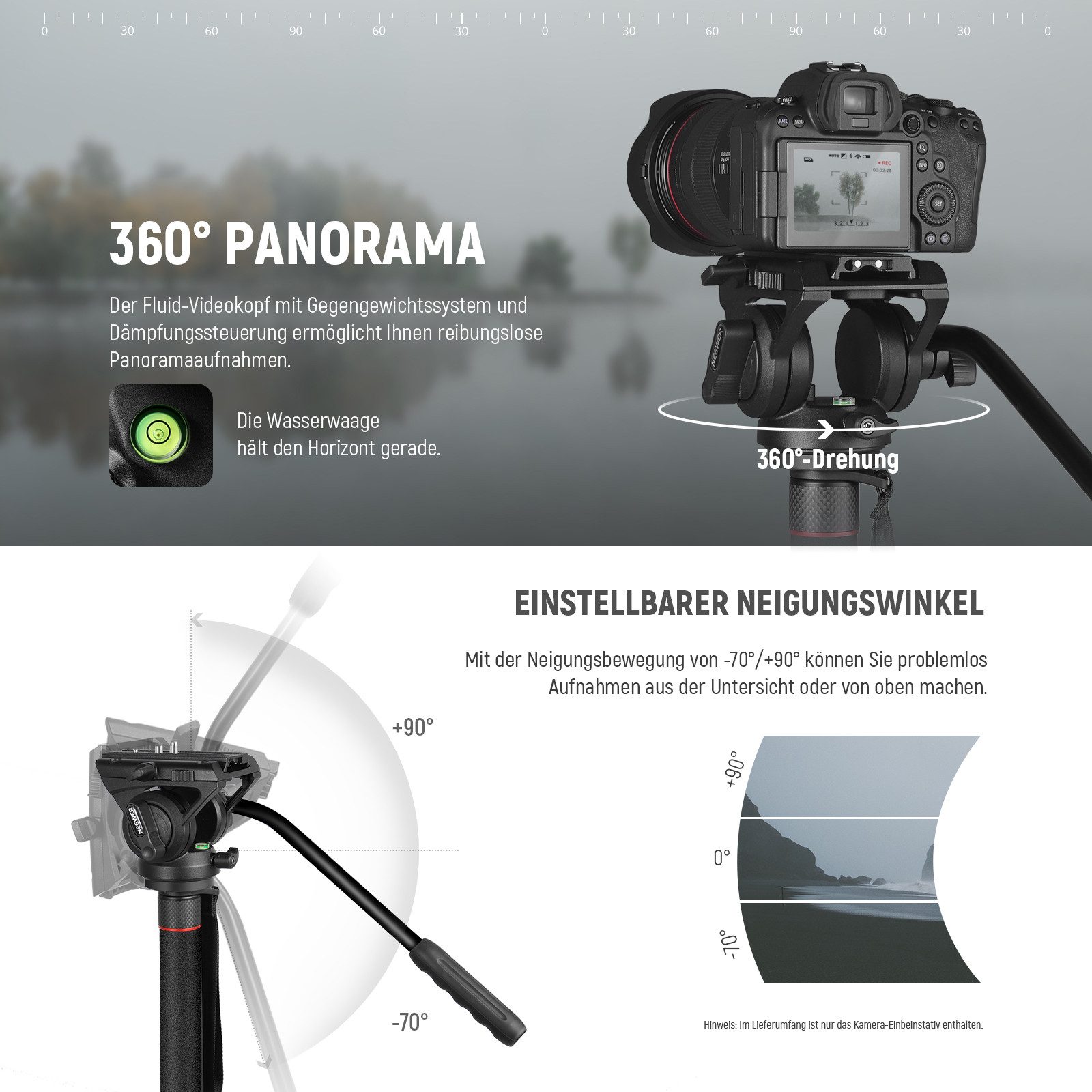 Neewer GM76 Professionelles Kamera Einbeinstativ mit Fluidkopf, Aluminium Einbeinstativ (mit Abnehmbarer Stativfuß, 64-179cm Teleskopisches, für DSLR Kameras)