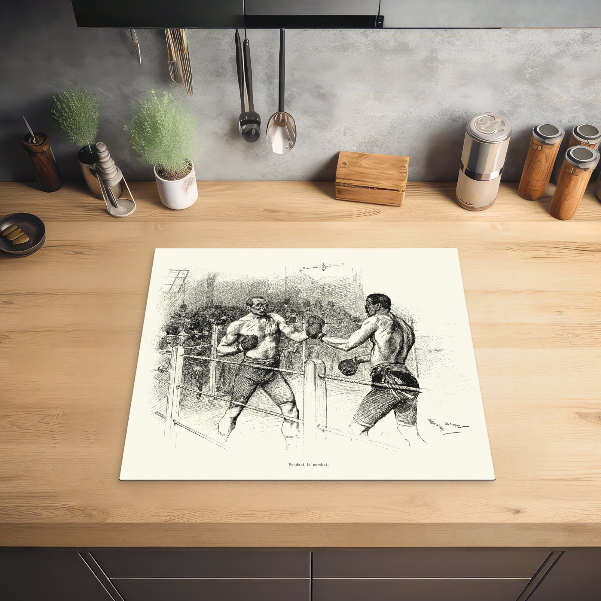 Boxkampfes, Illustration Mobile Eine (1 cm, nutzbar, tlg), Vinyl, eines Herdblende-/Abdeckplatte 60x52 MuchoWow Arbeitsfläche Ceranfeldabdeckung