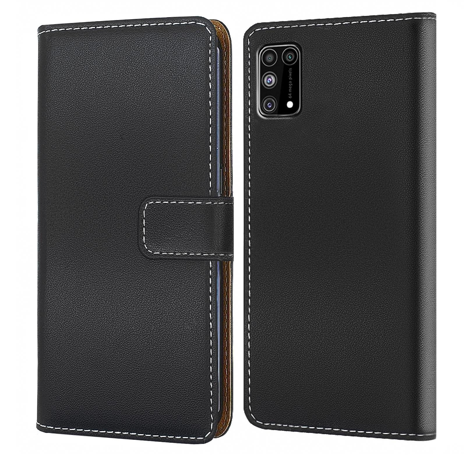 Numerva Handyhülle Bookstyle Etui Handytasche für Samsung Galaxy A31, Schutzhülle Klapphülle Flip Cover Schwarz