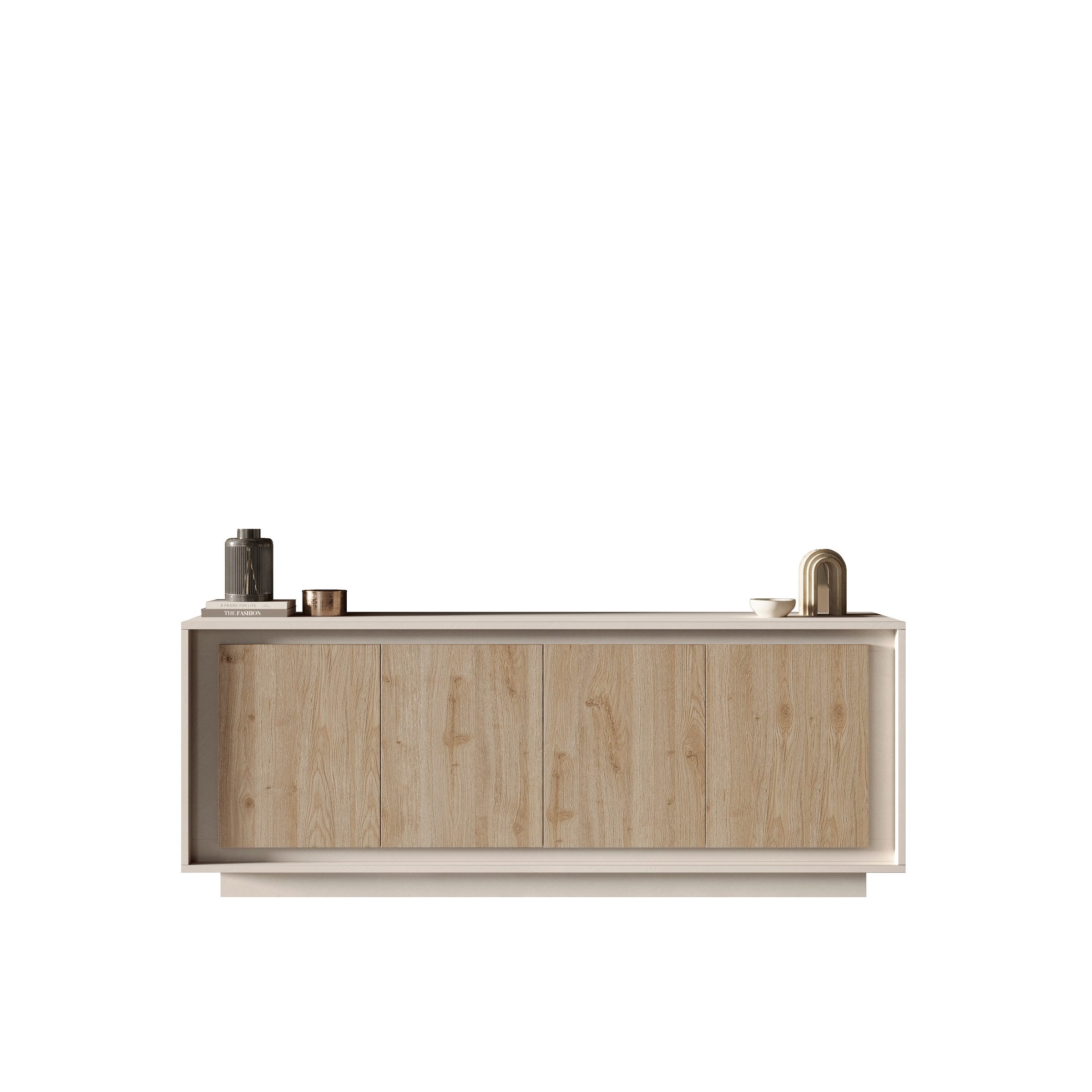 freiraum Sideboard Siena, 4 Türen, Soft-Close, Cashmere / Eiche Dekor - 207x80x50 (BxHxT)