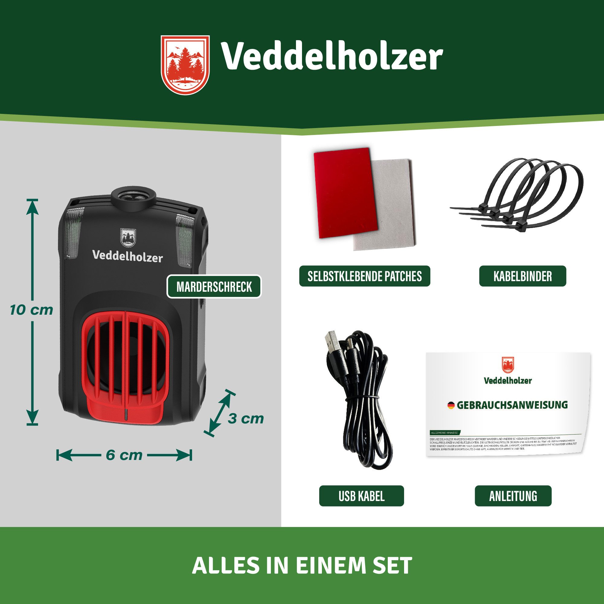 Veddelholzer Ultraschall-Tierabwehr Marderabwehr mit USB Stecker Ultraschall & LED Blitzlichter Haus, für Dachboden, Haus, Garage, Carport, Keller, Gartenhütte  – Bild 4 von 5