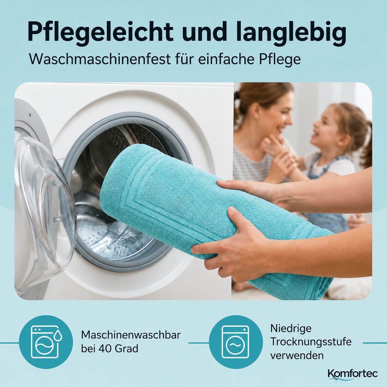 Komfortec Badematte Badvorleger aus 100% Baumwolle, Waschbar Duschmatte, Frottee, Rechteckig, 600 g/m², 2er Set, Saugfähig & Schnelltrocknend – Bild 4 von 5