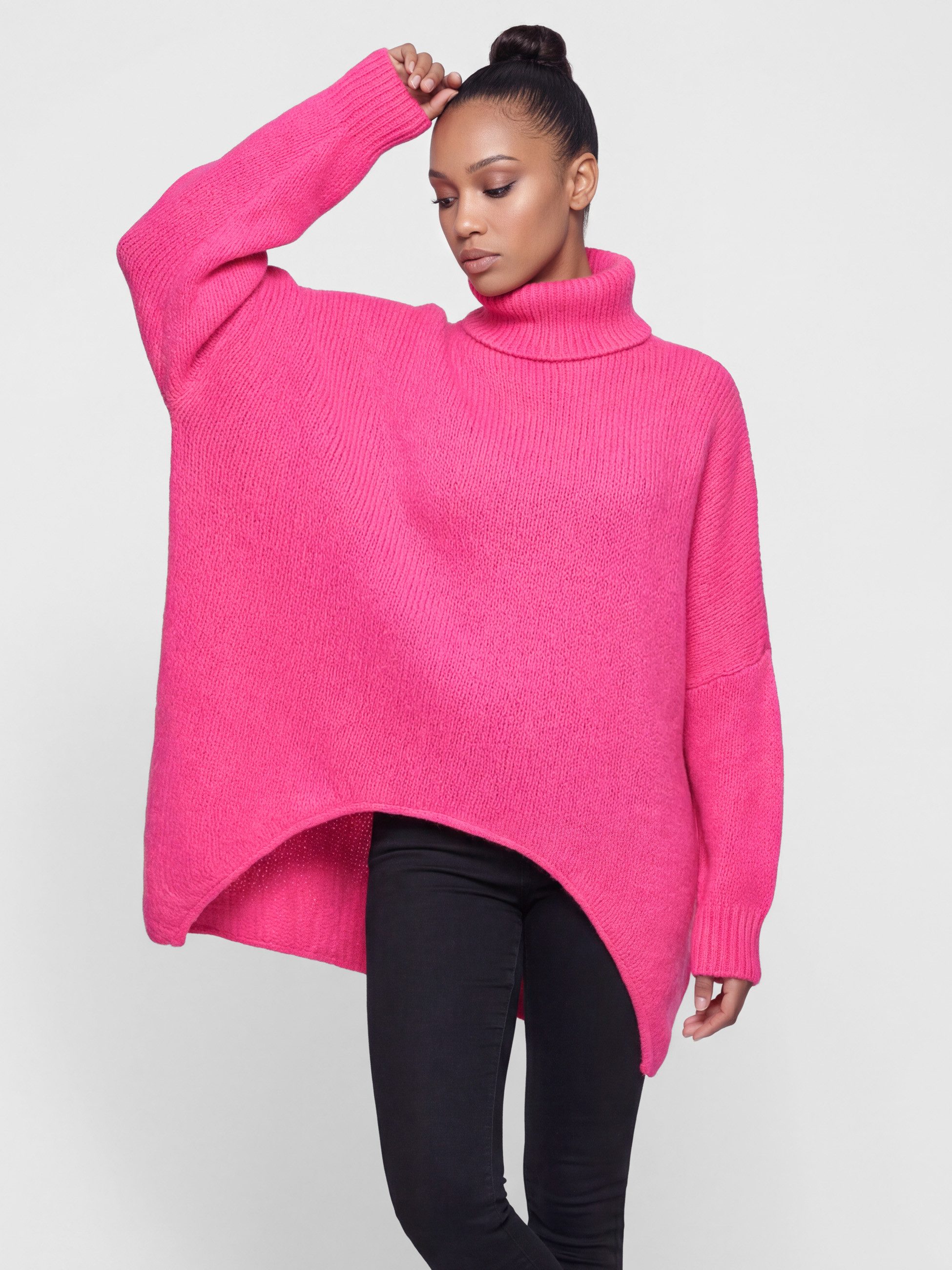 PEKIVESSA Strickpullover Extrem-Oversized Rollkragenpullover im Vokuhila-Sc günstig online kaufen