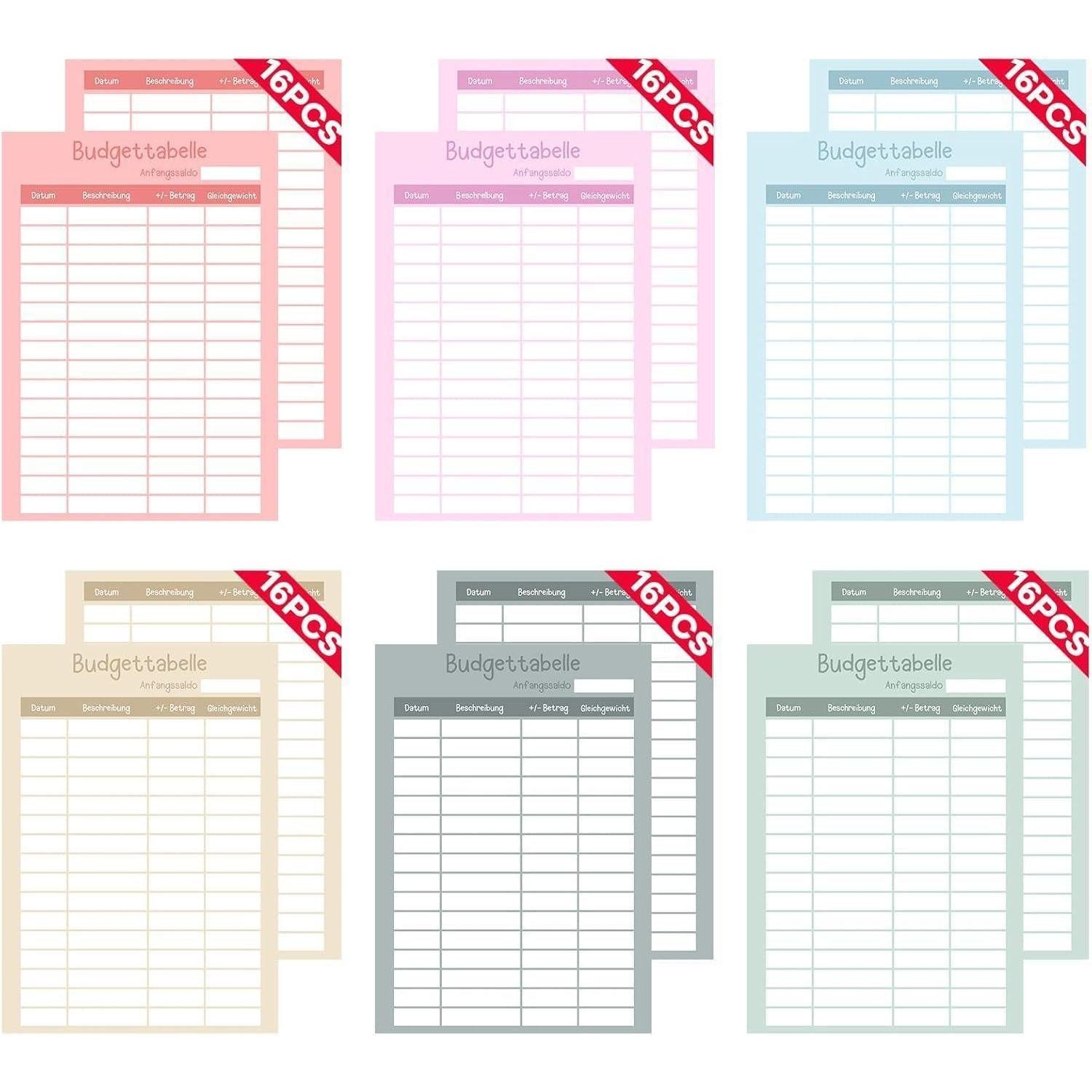 Sugeru Notizbuch 96-tlg. Budget Planner Deutsch Zubehör-A6, 6 Farben, Geld