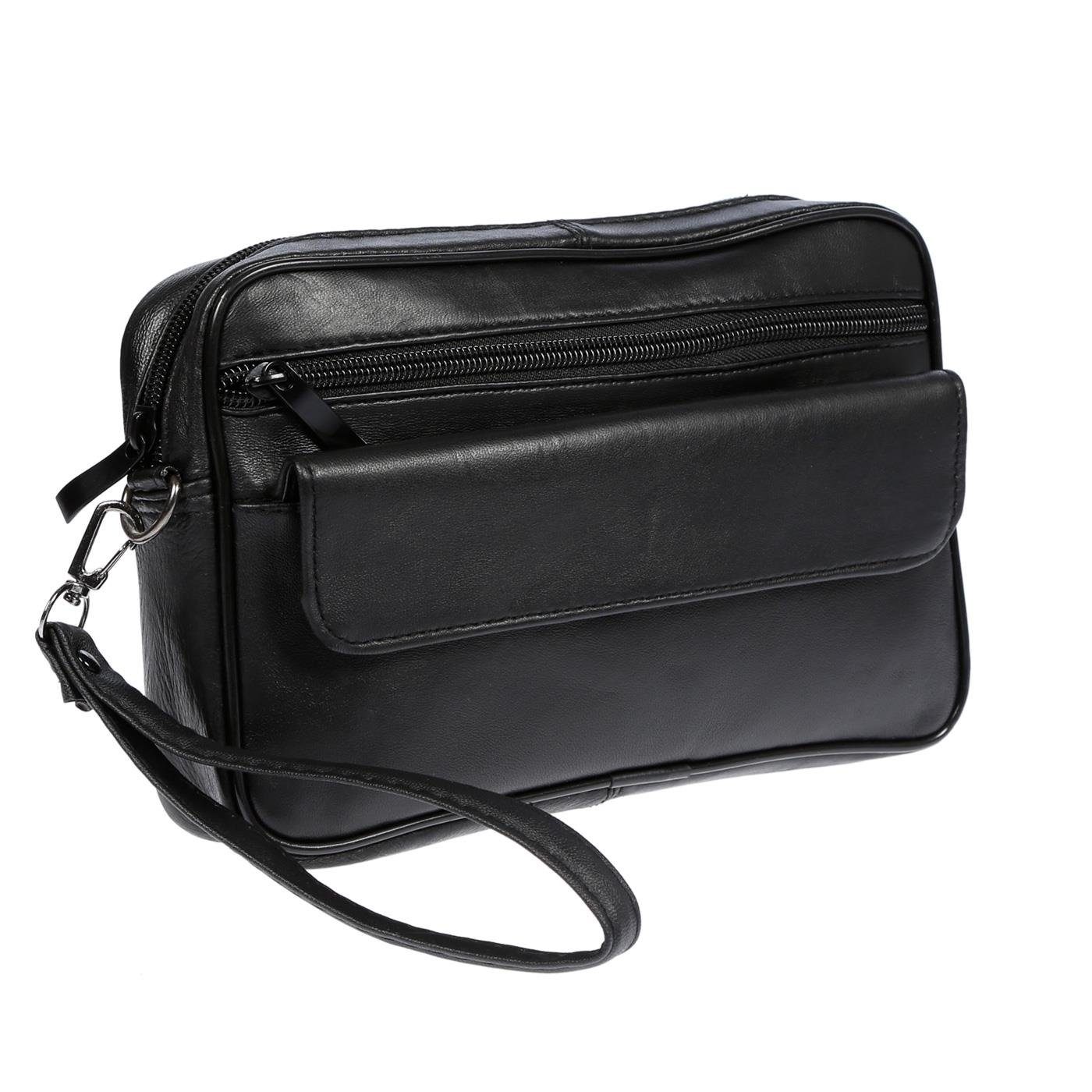 Handgelenktasche Herren Smartphonefach Schwarz Leder Christian Wippermann XL Herrentasche, Handgelenktasche Tasche echt